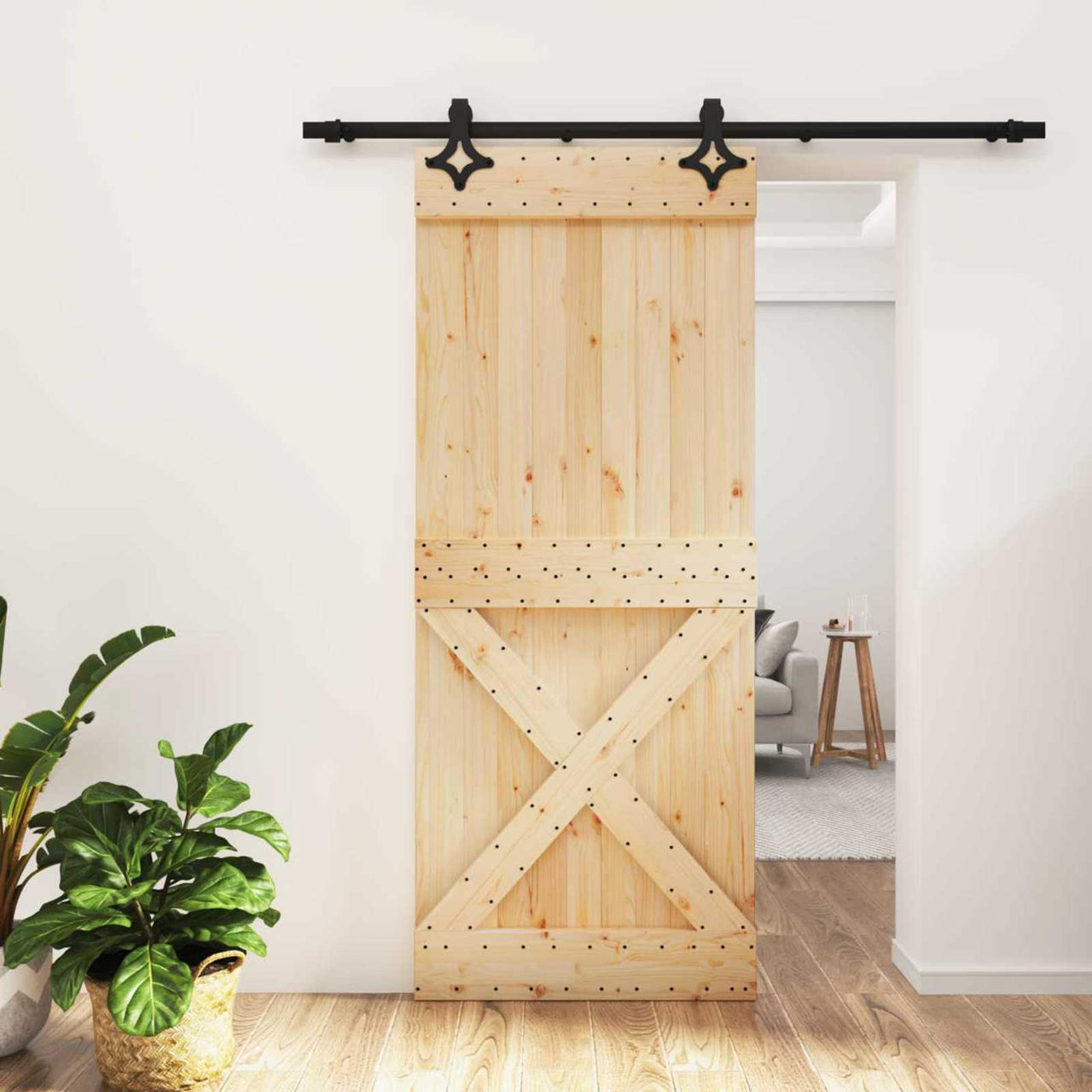 Porte coulissante naturelle et noire 85 x 210 cm 