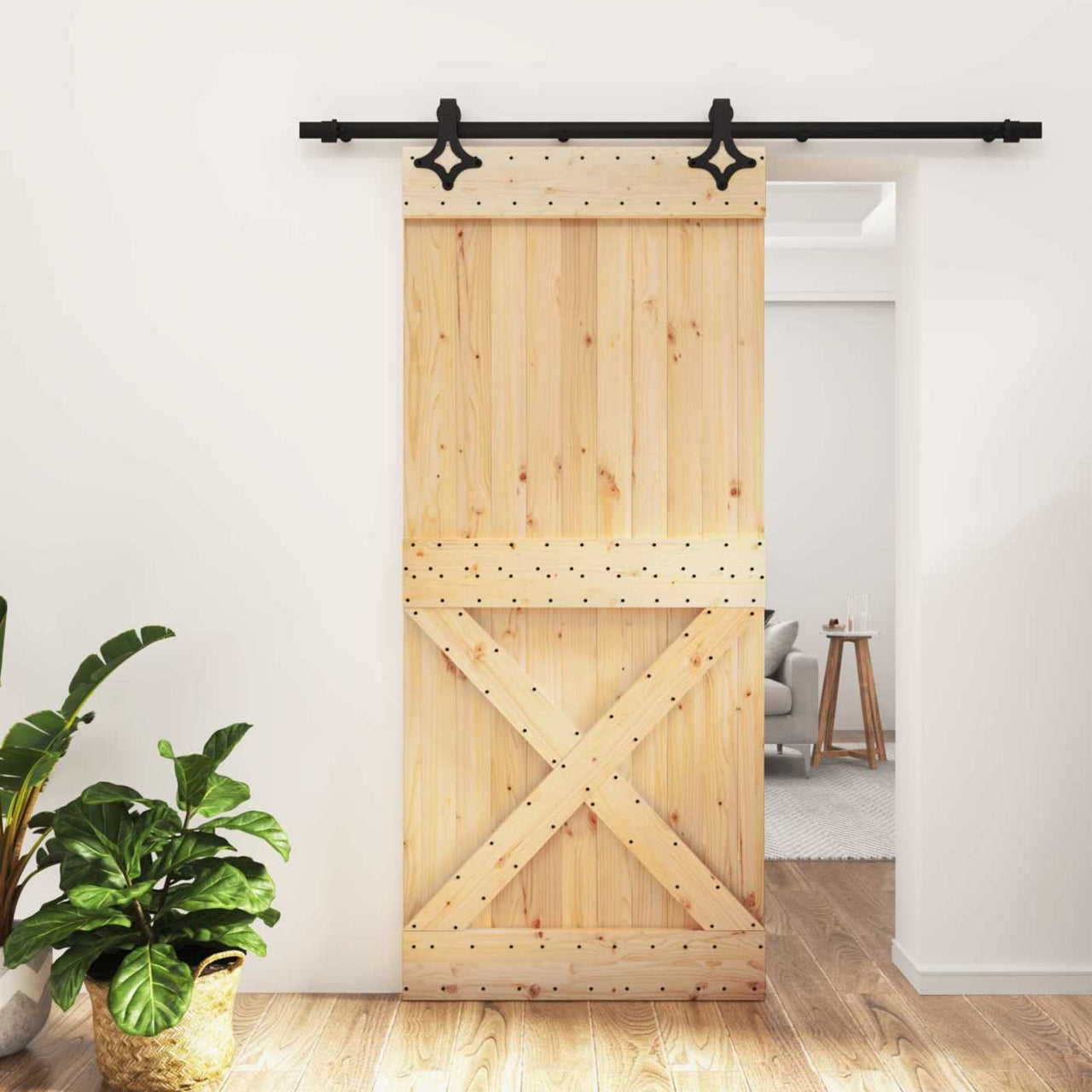 Porte coulissante naturelle et noire 90 x 210 cm 