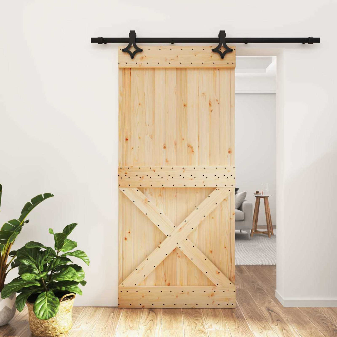 Porte coulissante naturelle et noire 95 x 210 cm 