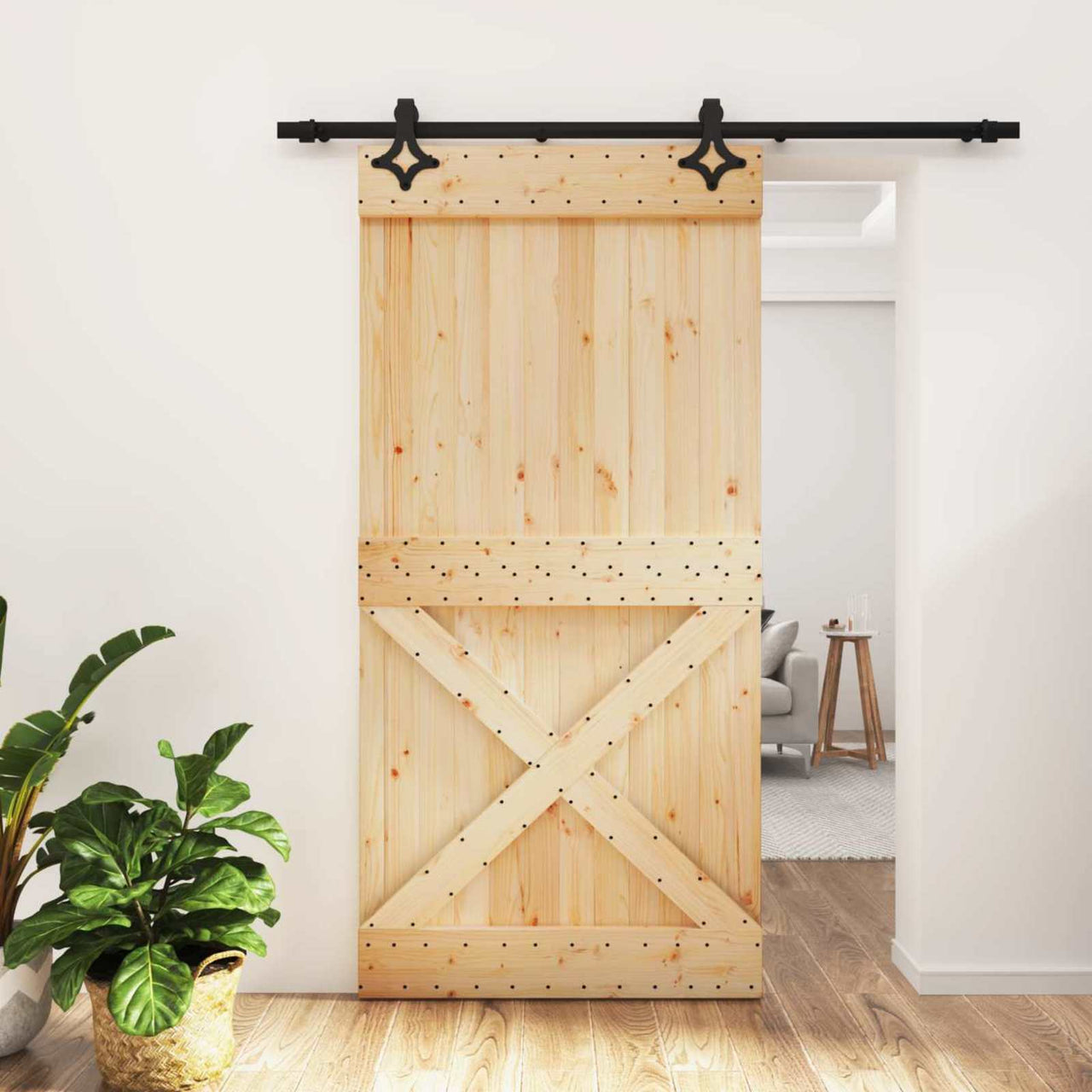 Porte coulissante naturelle et noire 100 x 210 cm 