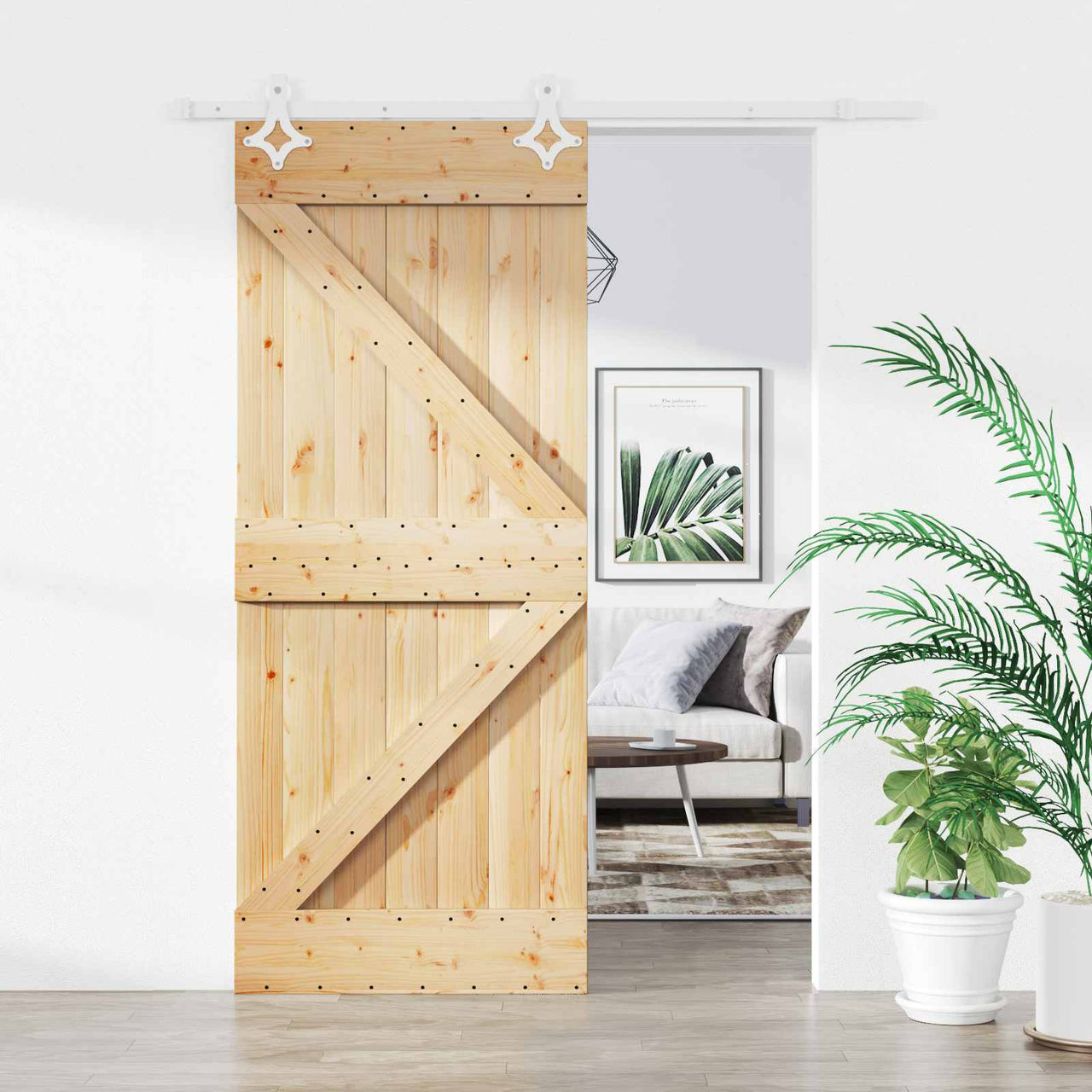 Puerta Corredera Natural y Blanco 85 x 210 cm