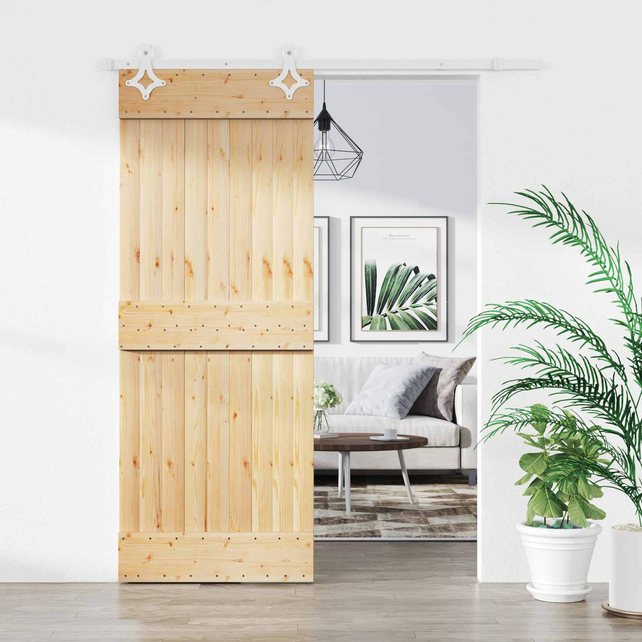 Porte coulissante naturelle et blanche 85 x 210 cm 