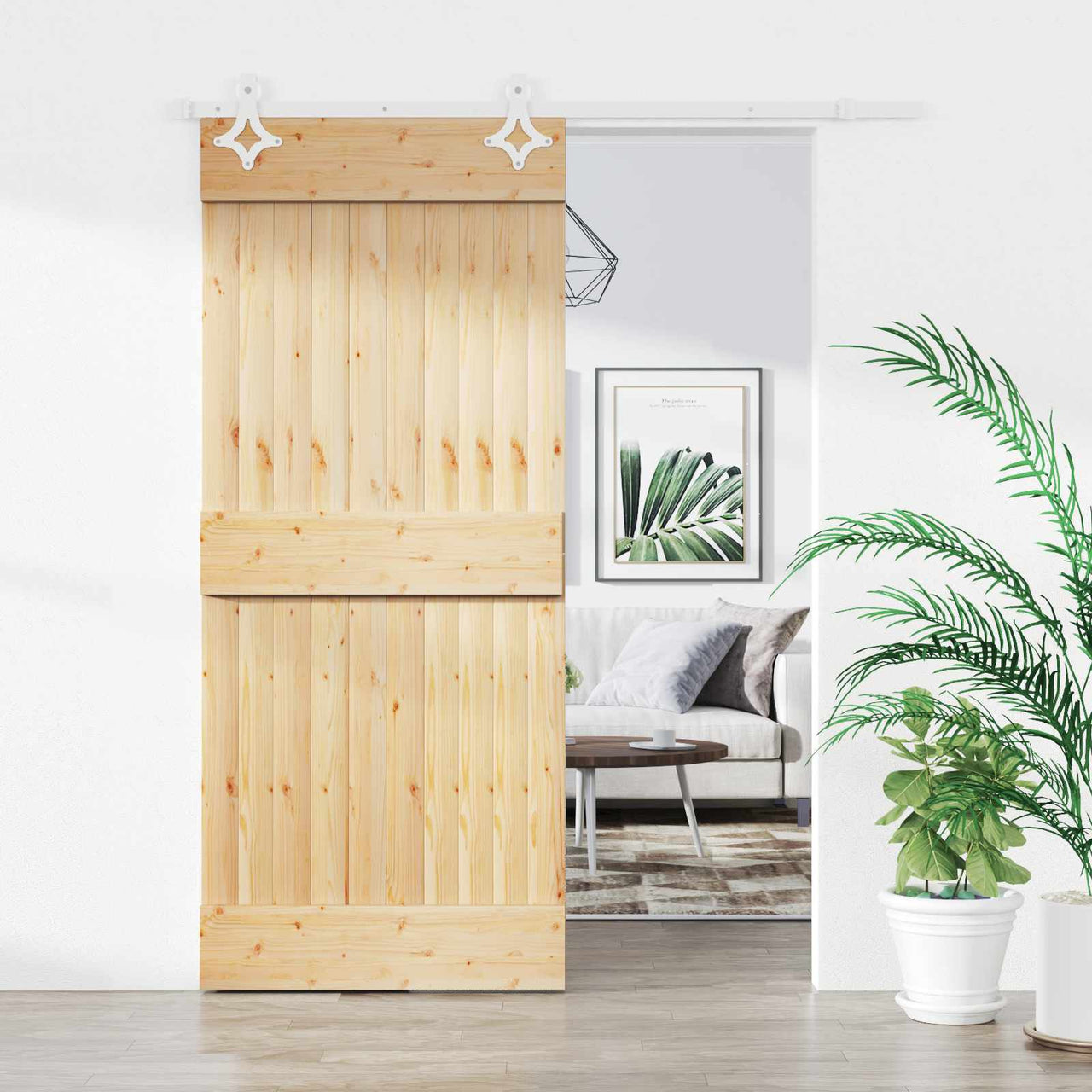Porte coulissante naturelle et blanche 90 x 210 cm 