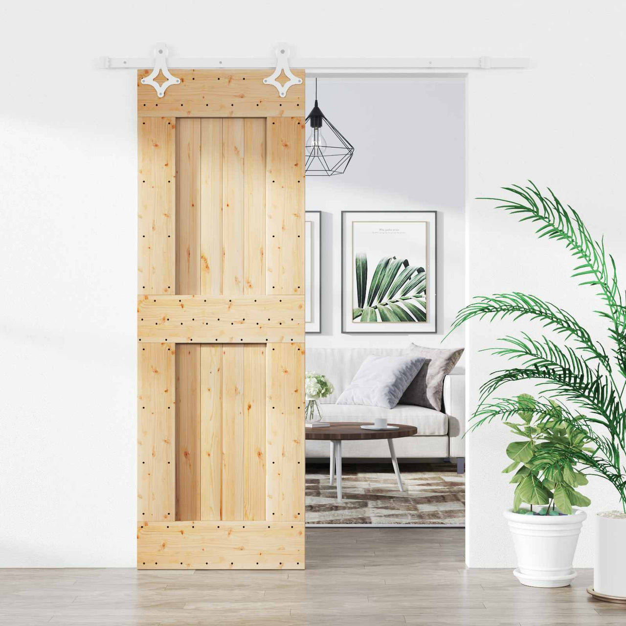 Porte coulissante naturelle et blanche 70 x 210 cm 