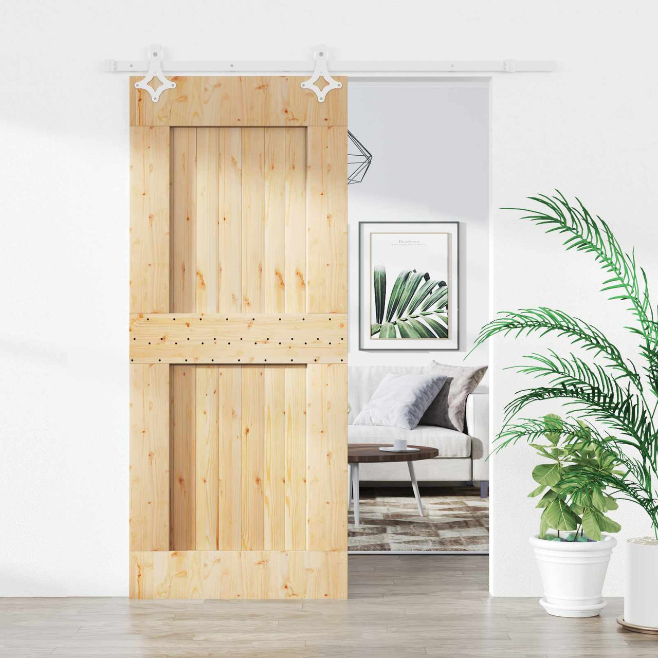 Porte coulissante naturelle et blanche 90 x 210 cm 