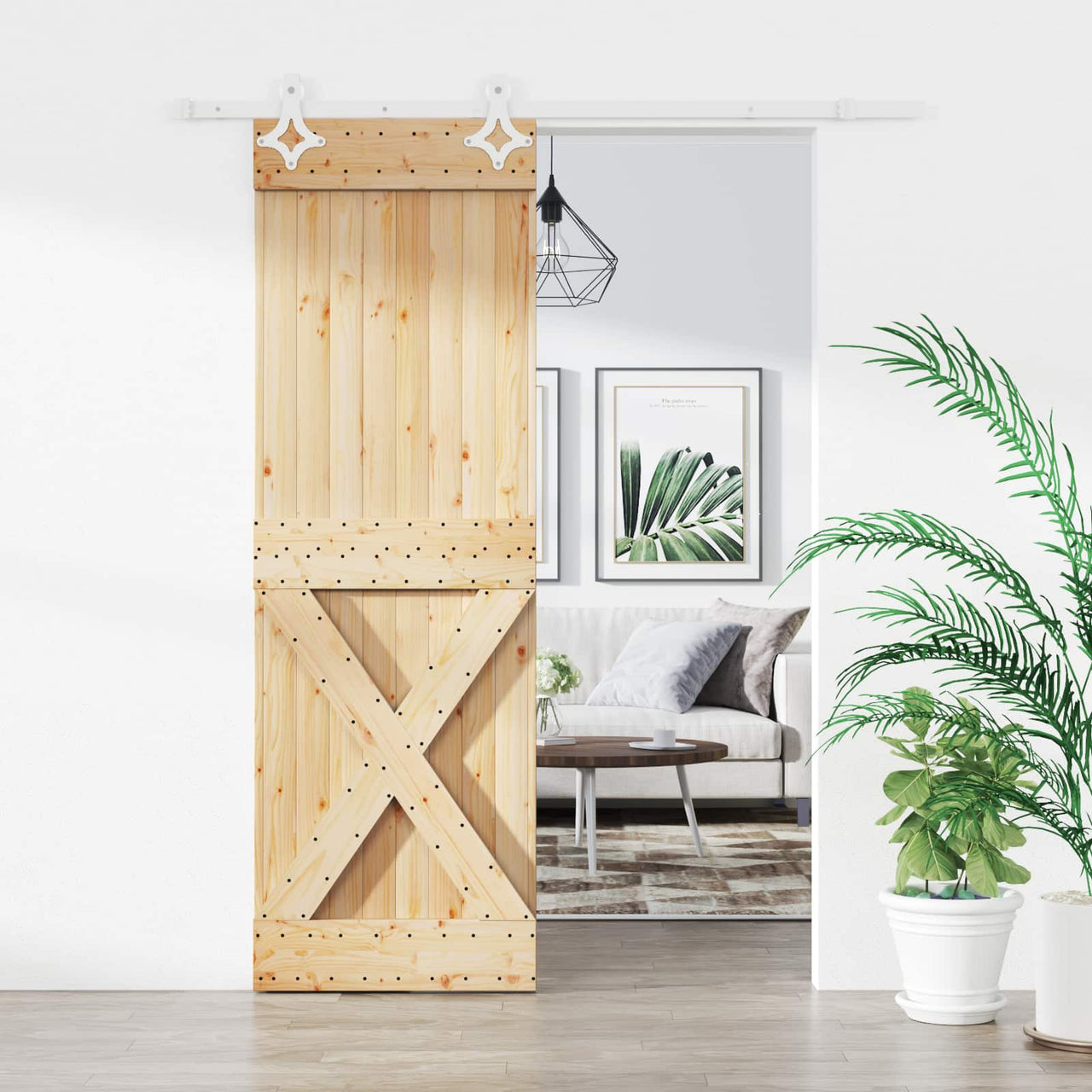 Porte coulissante naturel et blanc 70 x 210 cm 