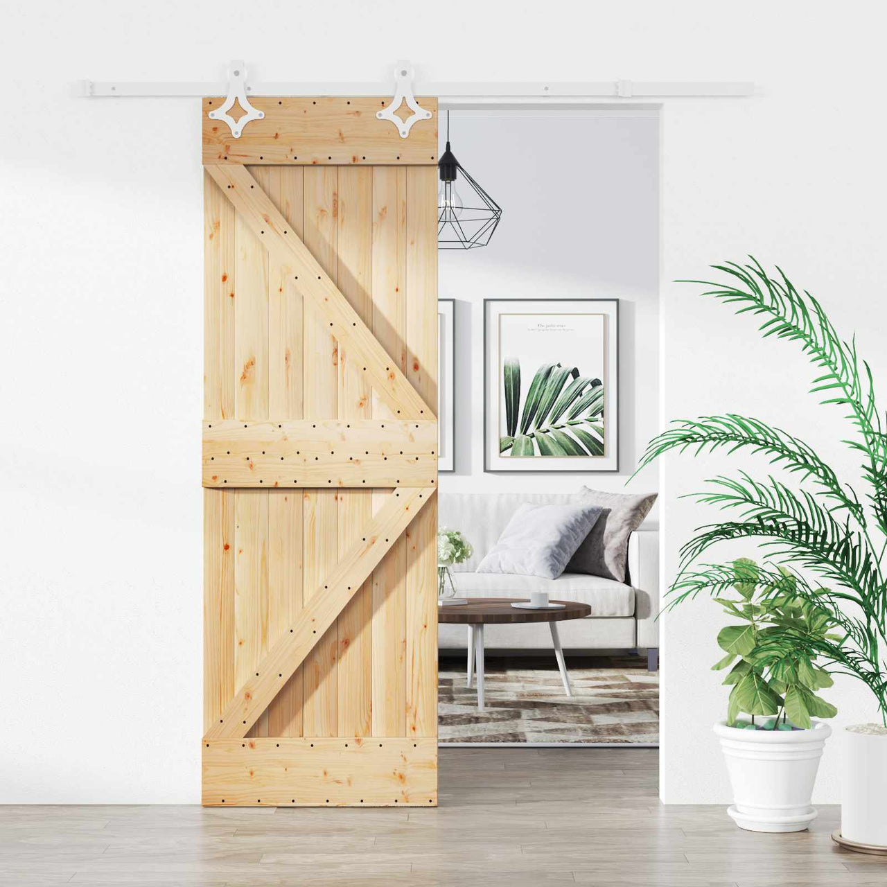 Porte coulissante naturelle et blanche 70 x 210 cm 