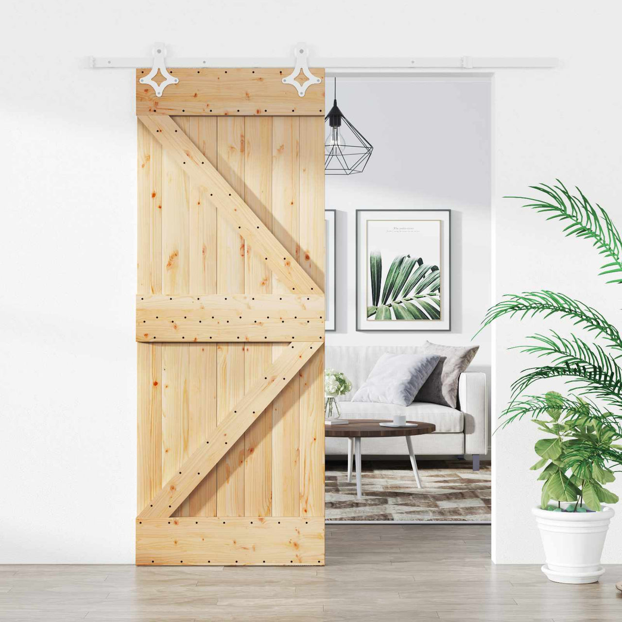 Porte coulissante naturelle et blanche 85 x 210 cm 