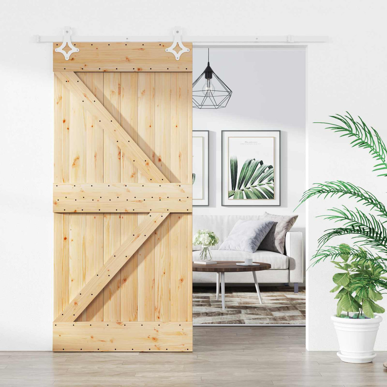 Porte coulissante naturelle et blanche 95 x 210 cm 