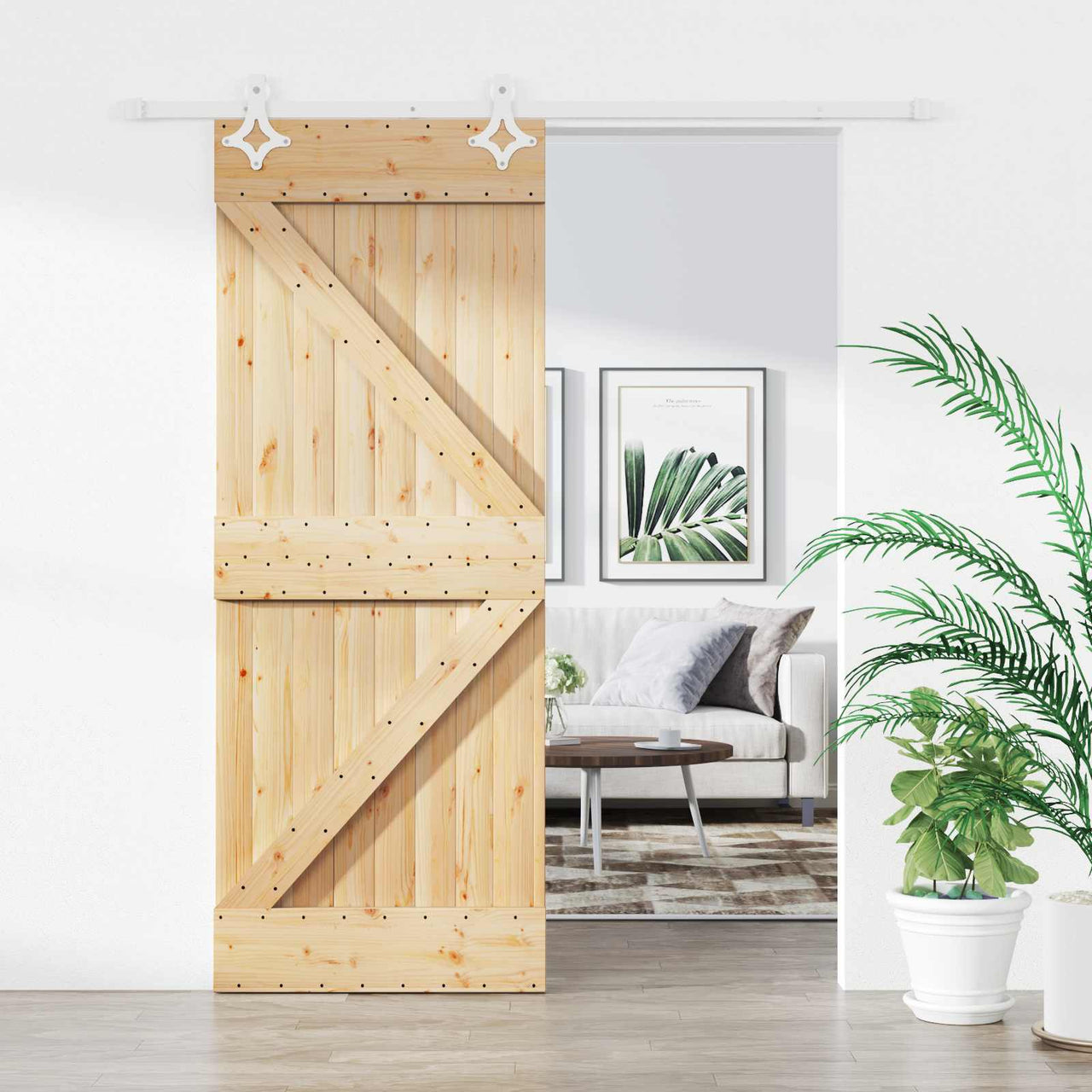 Porte coulissante naturelle et blanche 80 x 210 cm 