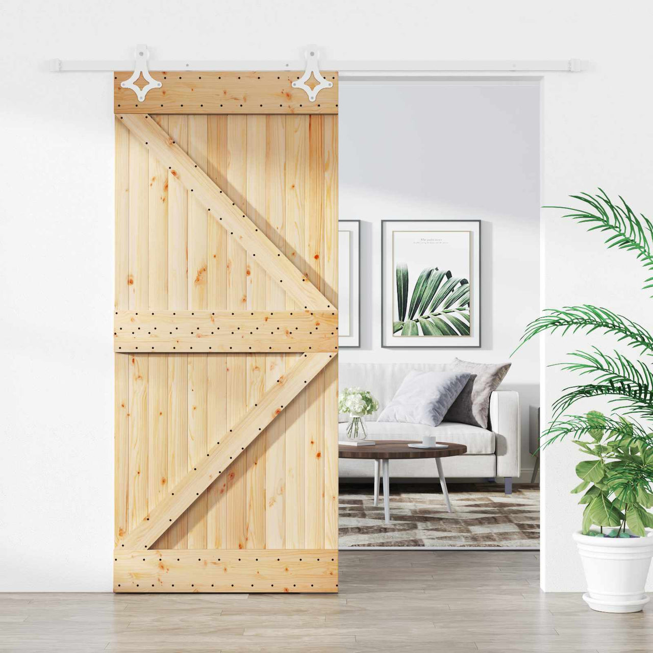 Puerta Corredera Natural y Blanco 100 x 210 cm
