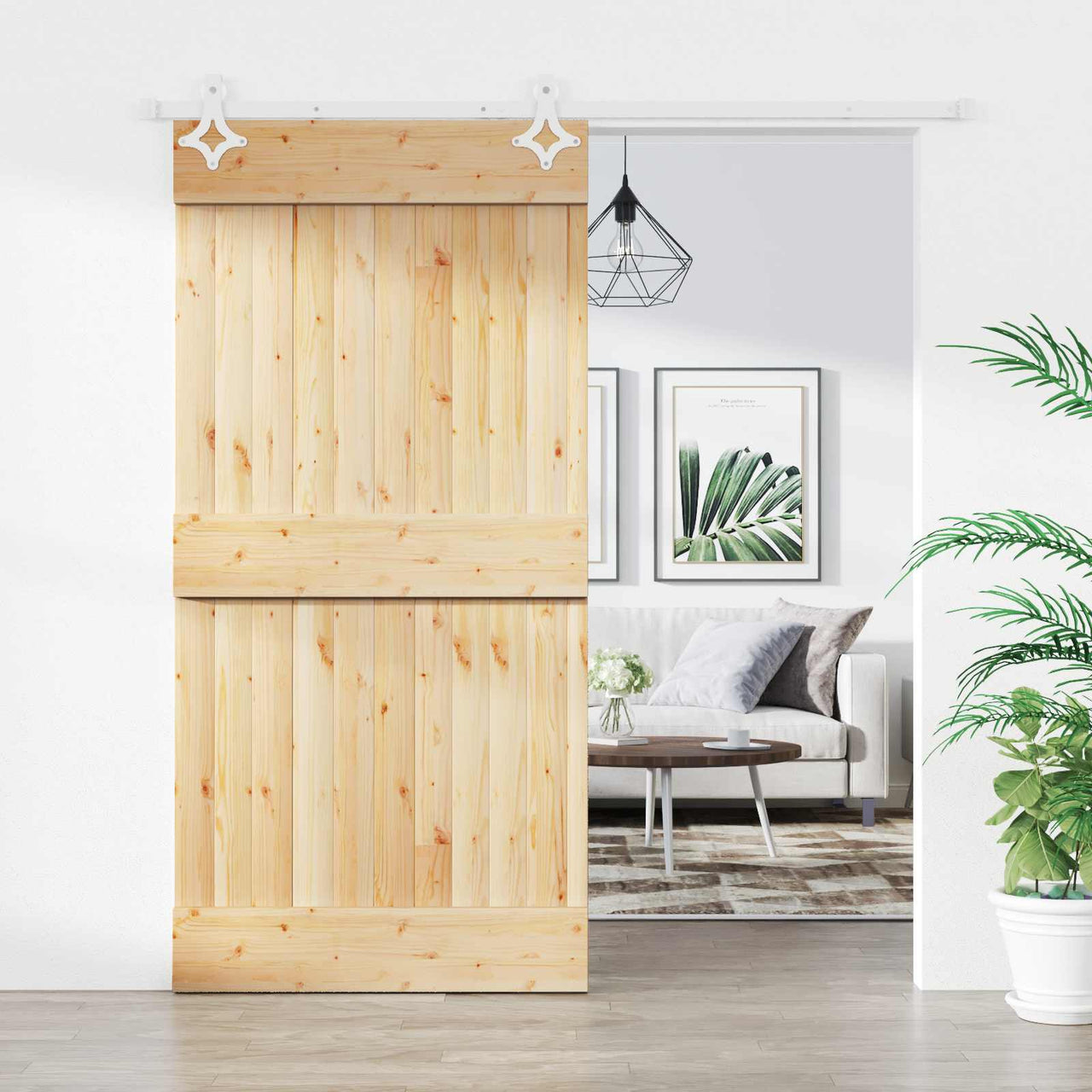 Porte coulissante naturelle et blanche 100 x 210 cm 