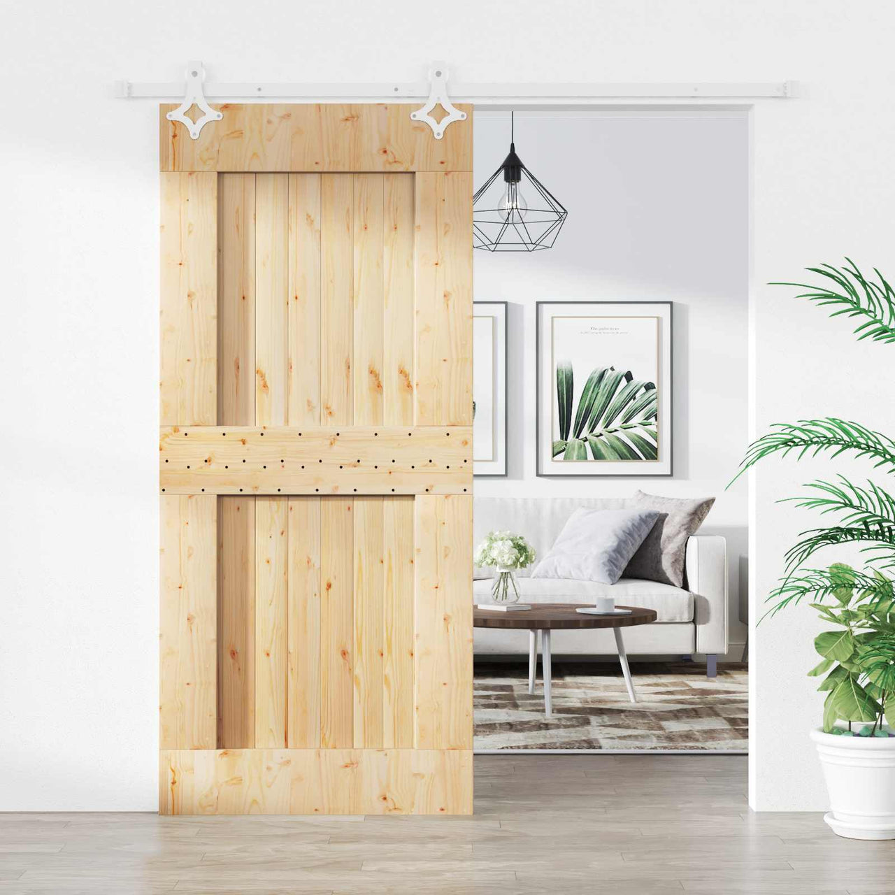 Porte coulissante naturelle et blanche 90 x 210 cm 