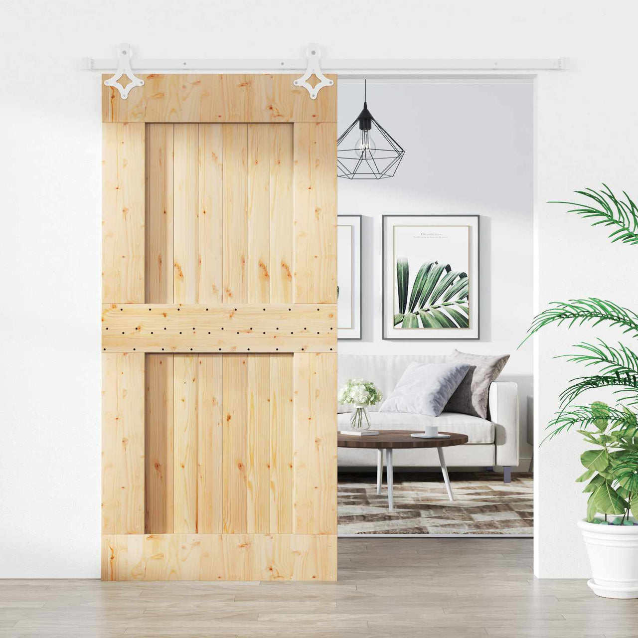 Porte coulissante naturelle et blanche 95 x 210 cm 