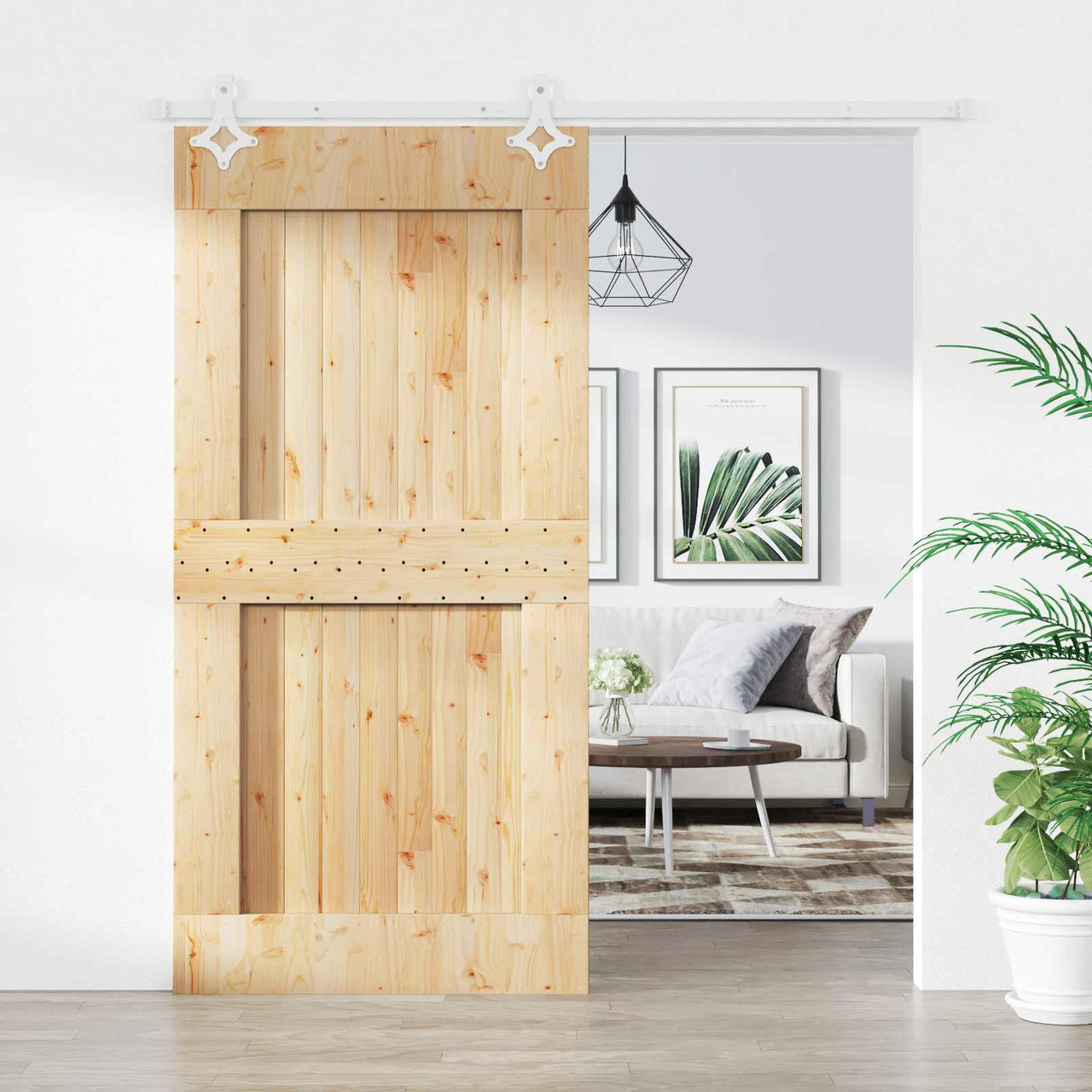 Porte coulissante naturelle et blanche 100 x 210 cm 