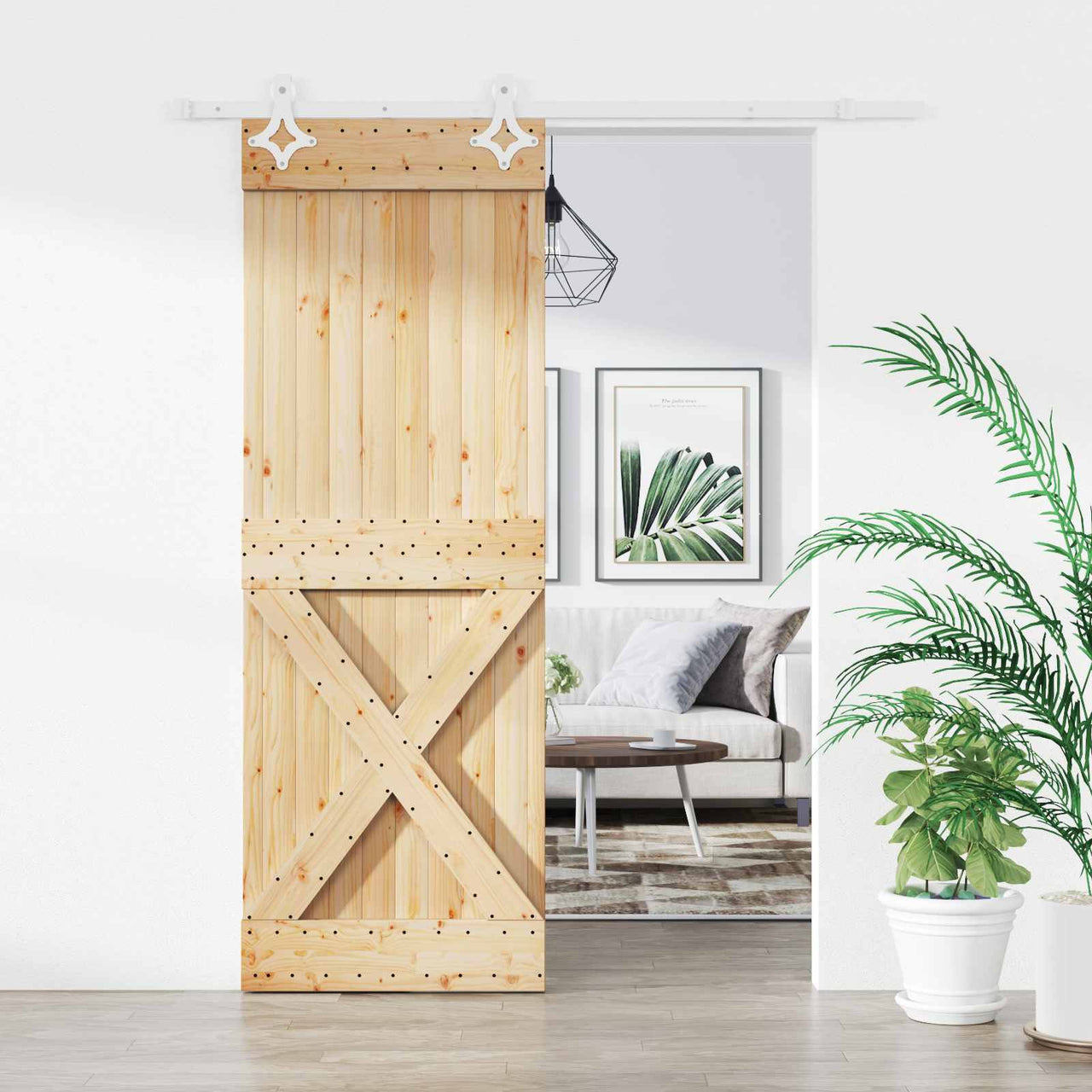 Porte coulissante naturelle et blanche 80 x 210 cm 