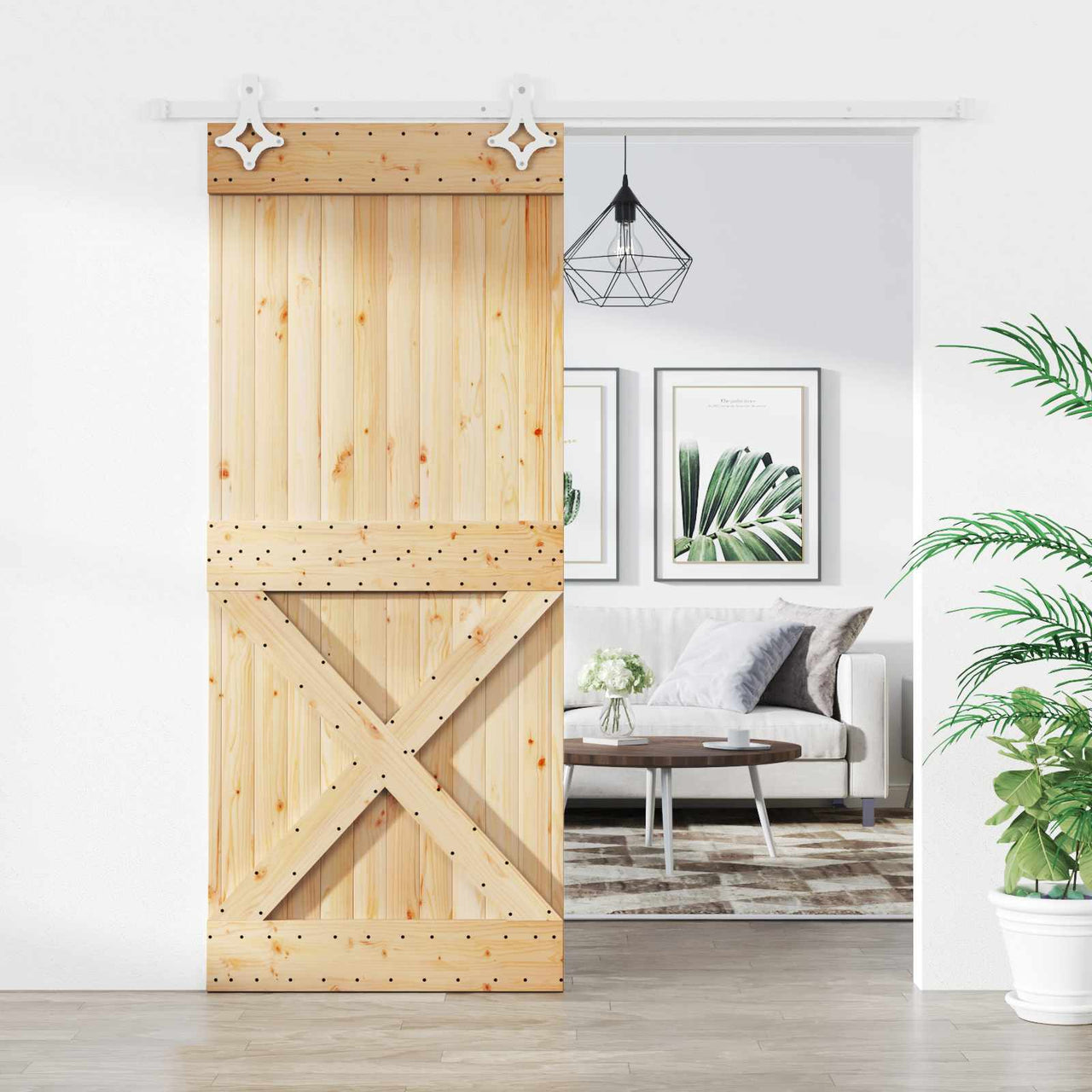 Porte coulissante naturelle et blanche 85 x 210 cm 