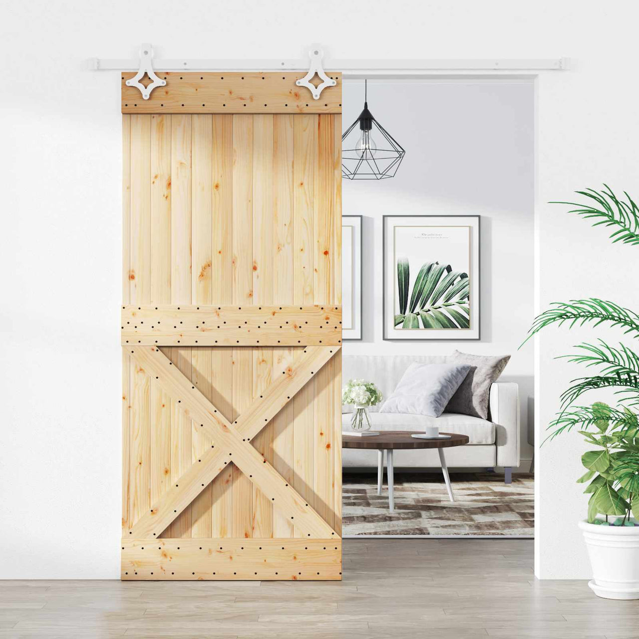 Porte coulissante Naturel et blanc 90 x 210 cm 