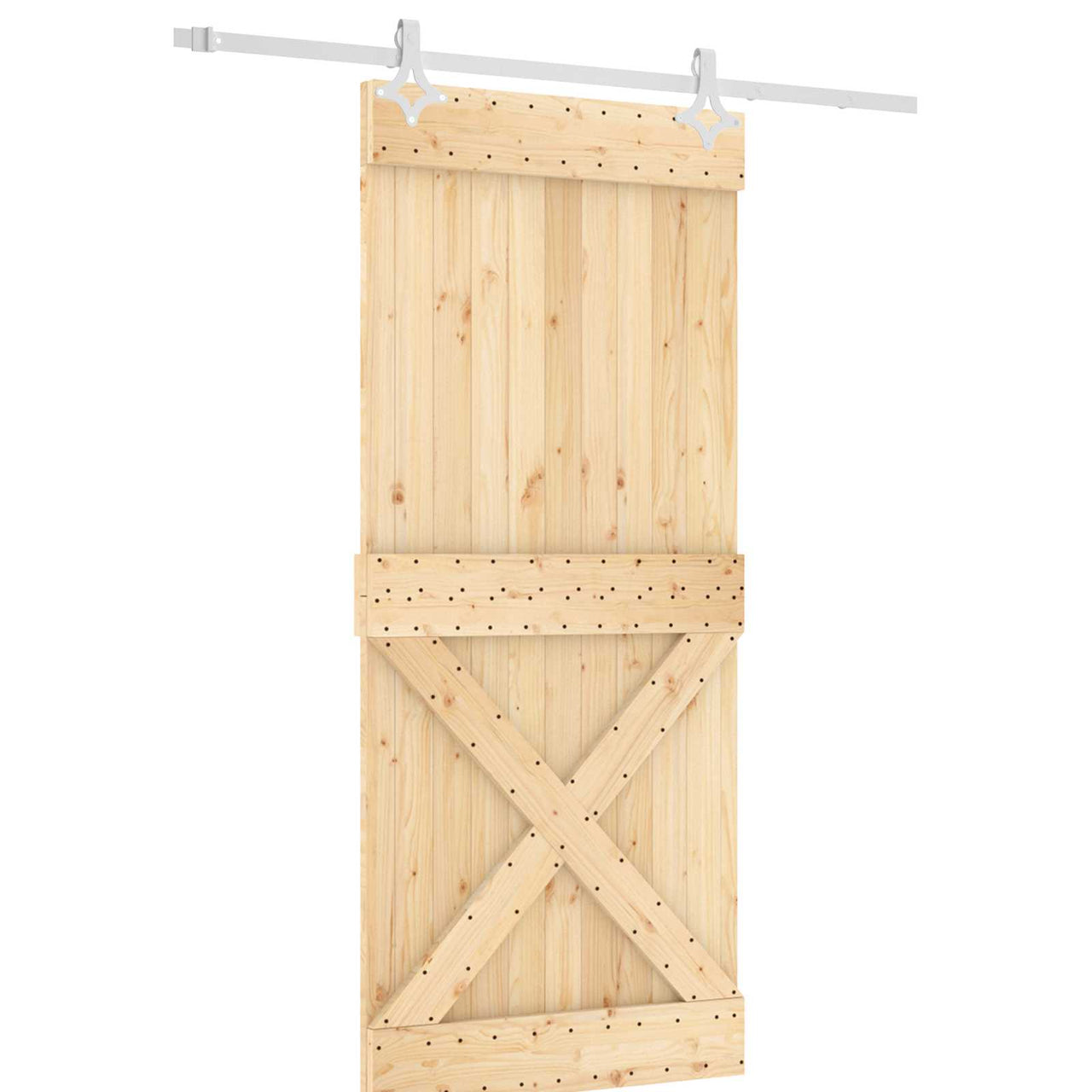 Porte coulissante Naturel et blanc 90 x 210 cm 