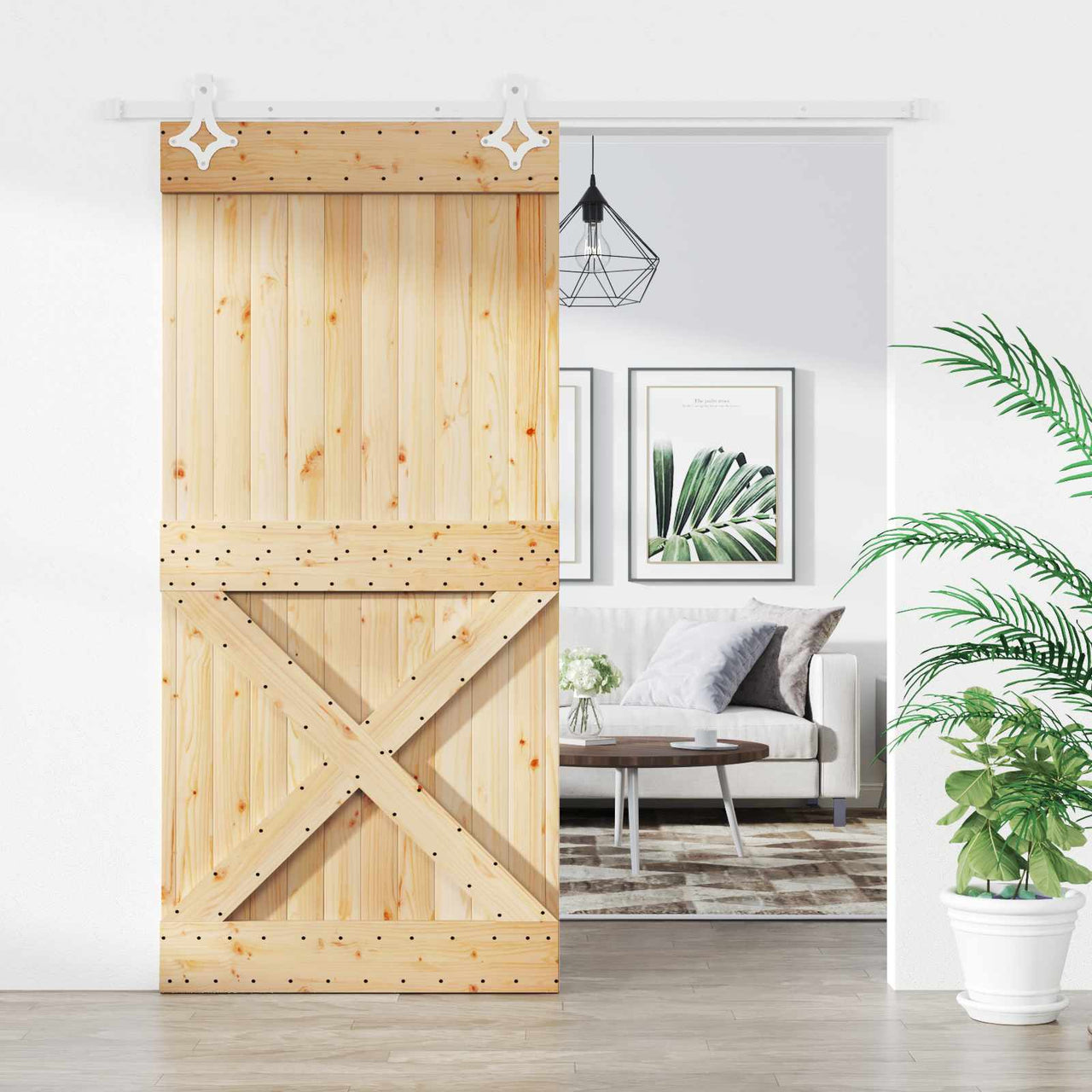 Porte coulissante naturelle et blanche 95 x 210 cm 