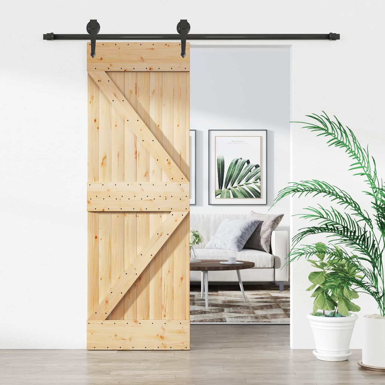 Porte coulissante naturel et noir 70 x 210 cm 