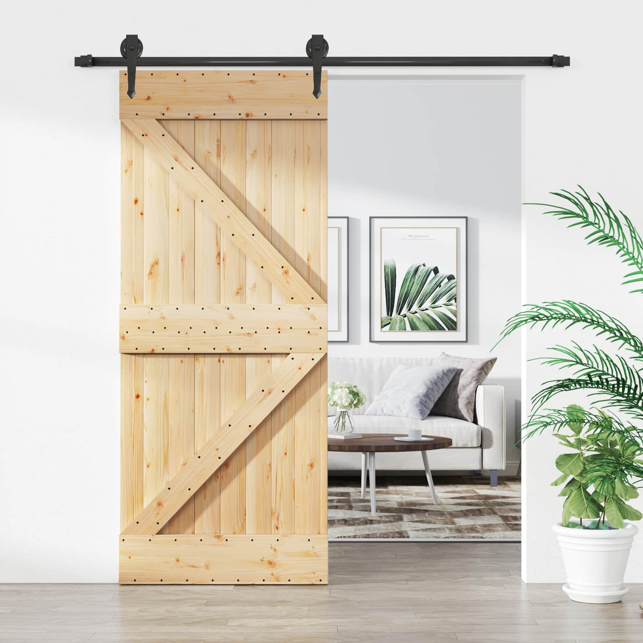 Porte coulissante naturel et noir 85 x 210 cm 
