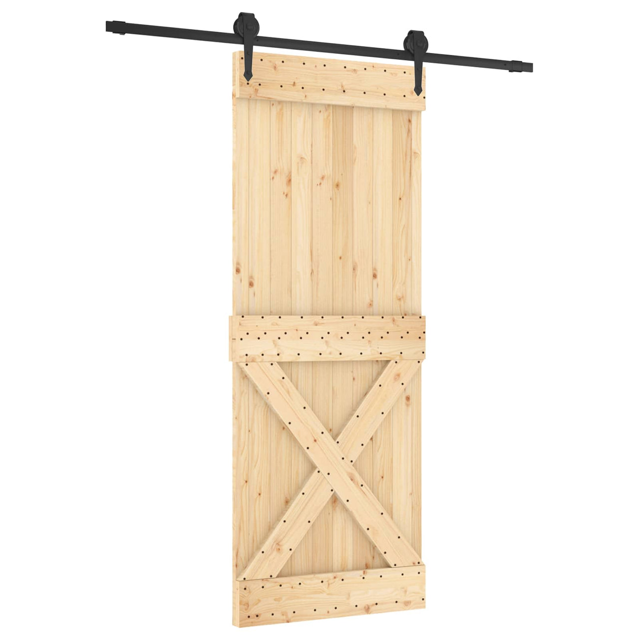 Porte coulissante en bois de pin naturel et noir 80 x 210 cm 