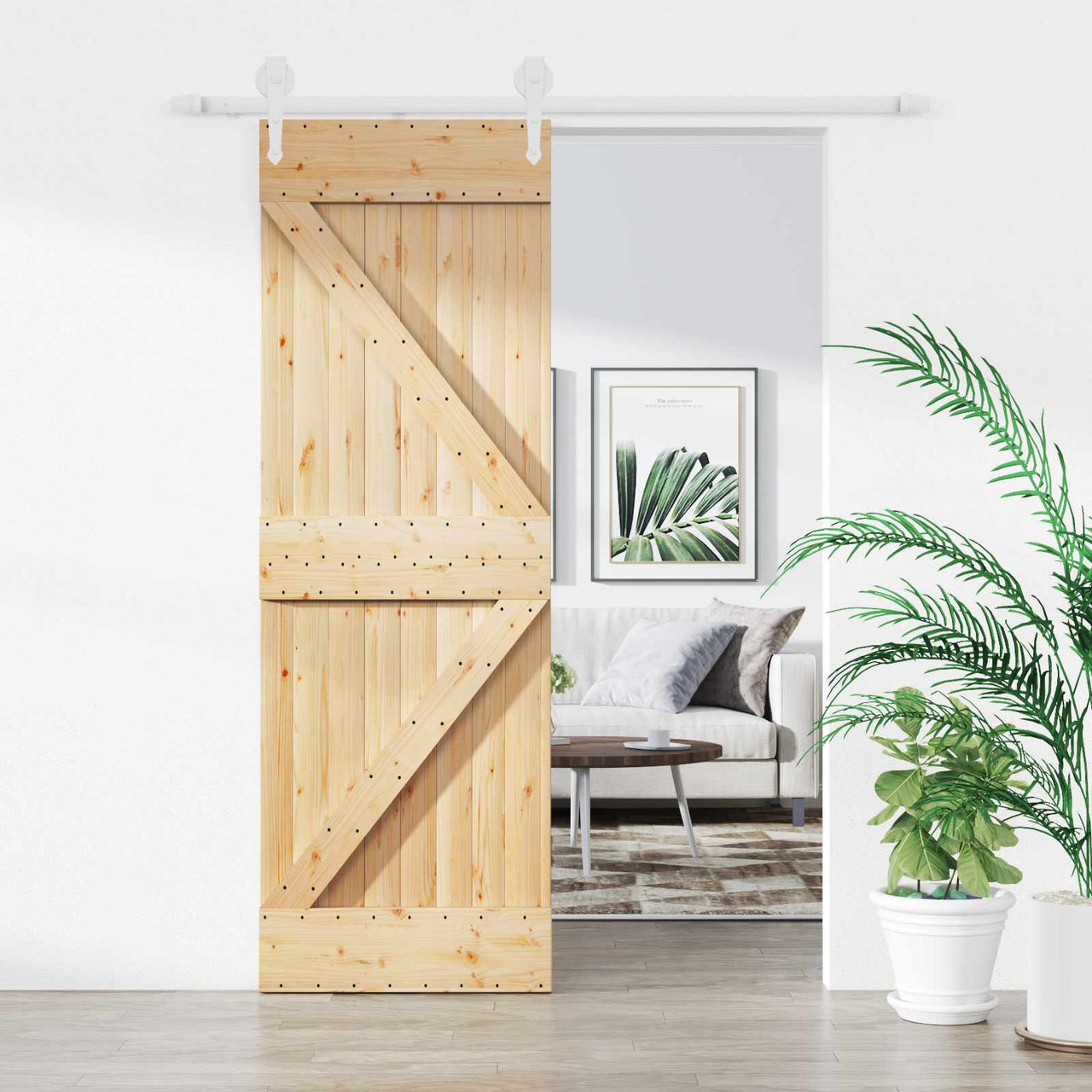 Porte coulissante naturelle et blanche 70 x 210 cm 