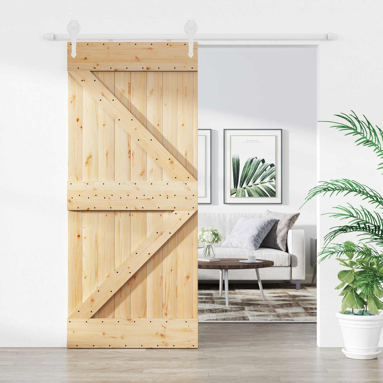 Puerta Corredera Natural y Blanco 90 x 210 cm