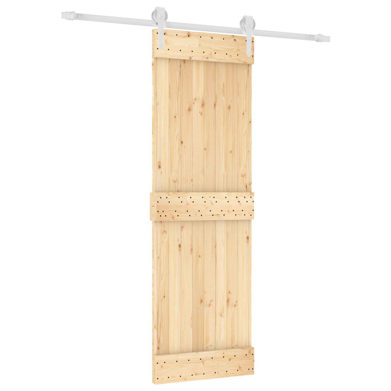 Porte coulissante en bois de pin naturel et blanc 70 x 210 cm 