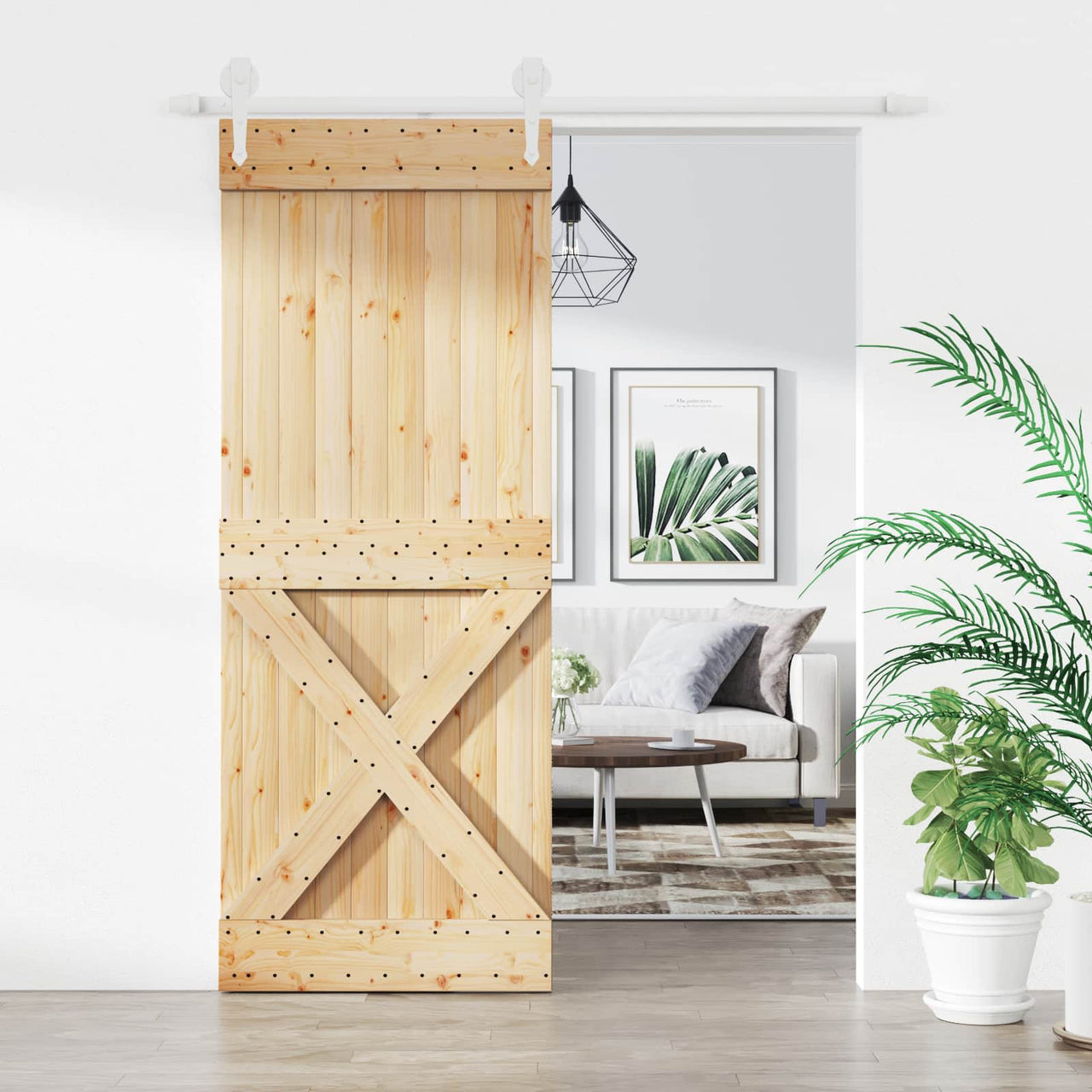 Porte coulissante en bois de pin naturel et blanc 80 x 210 cm 