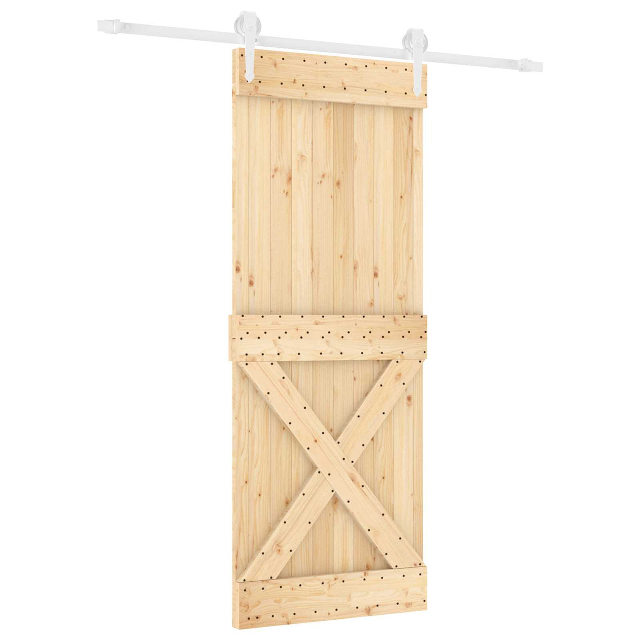 Porte coulissante en bois de pin naturel et blanc 80 x 210 cm 