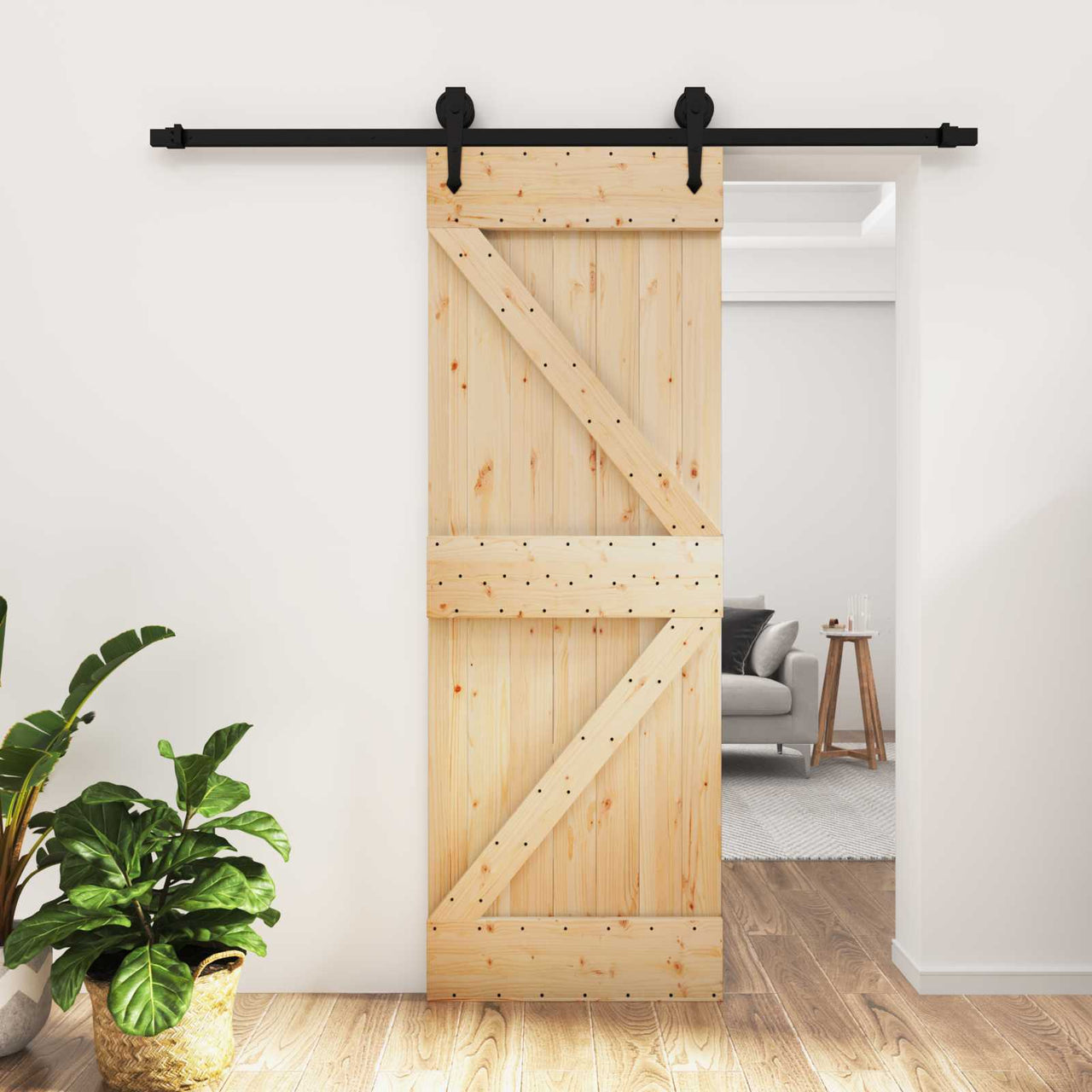 Porte coulissante naturelle et noire 70 x 210 cm 