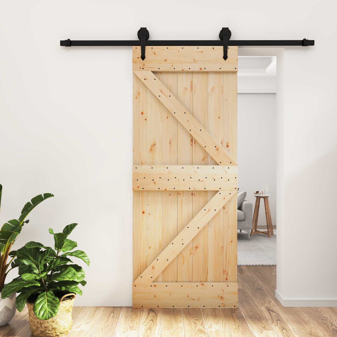 Porte coulissante naturel et noir 85 x 210 cm 