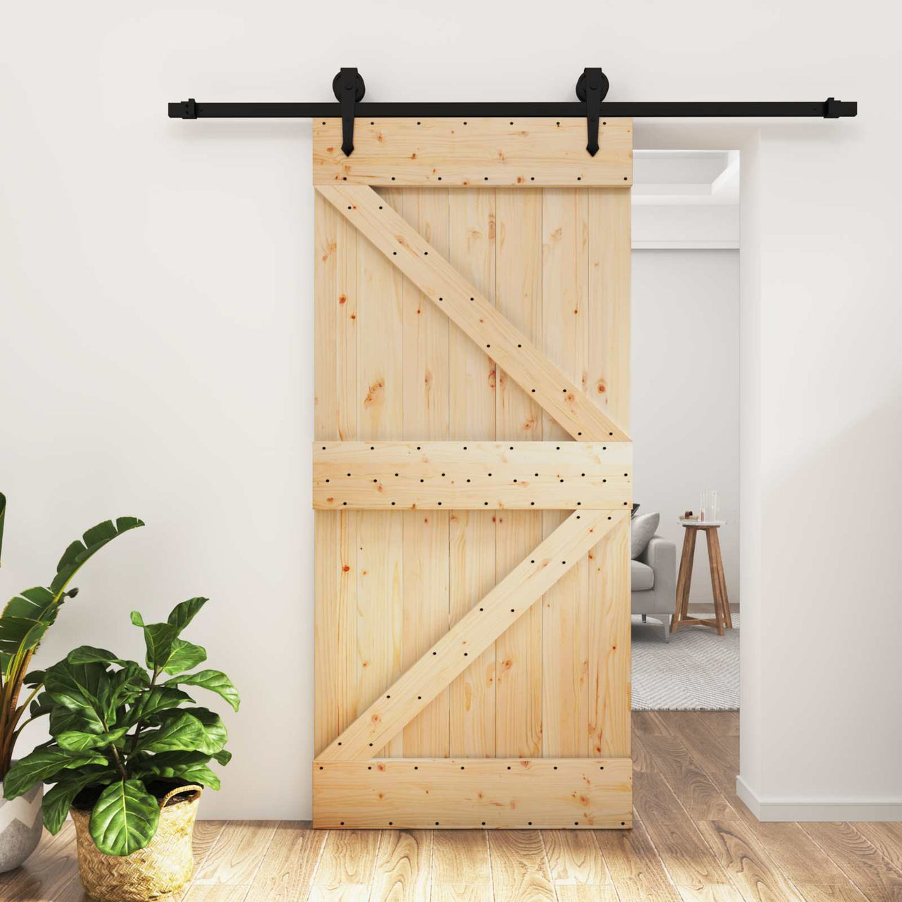 Porte coulissante naturelle et noire 95 x 210 cm 