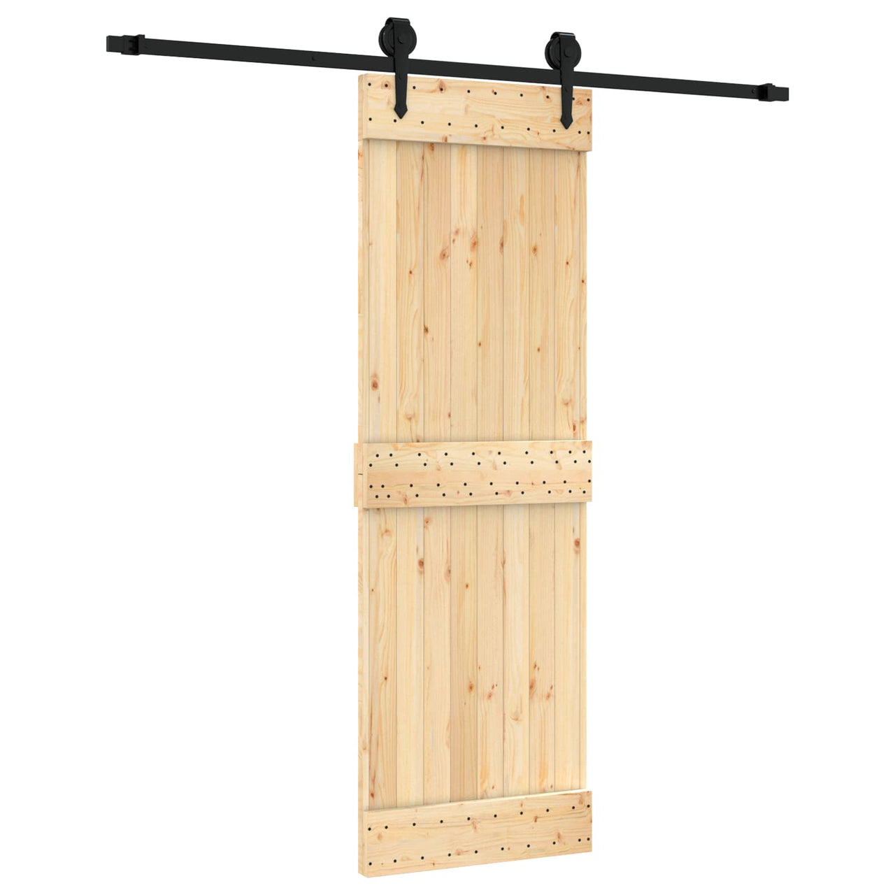 Porte coulissante en bois de pin naturel et noir 70 x 210 cm 