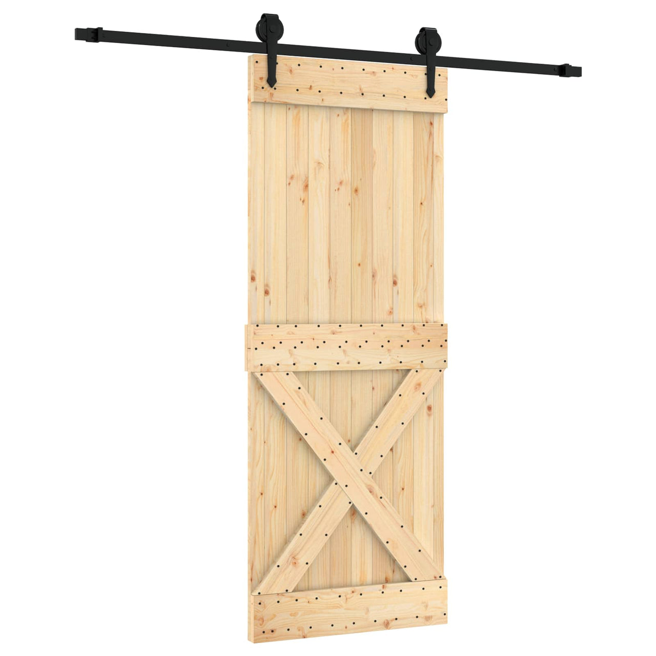 Porte coulissante en bois de pin naturel et noir 80 x 210 cm 