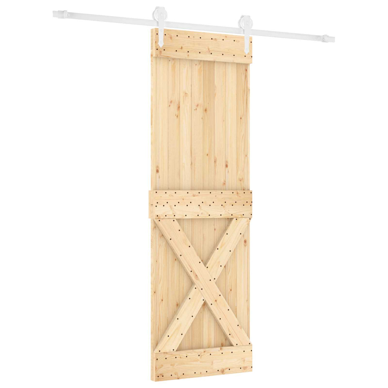 Puerta Corredera Madera de Pino Natural y Blanco 80 x 210 cm