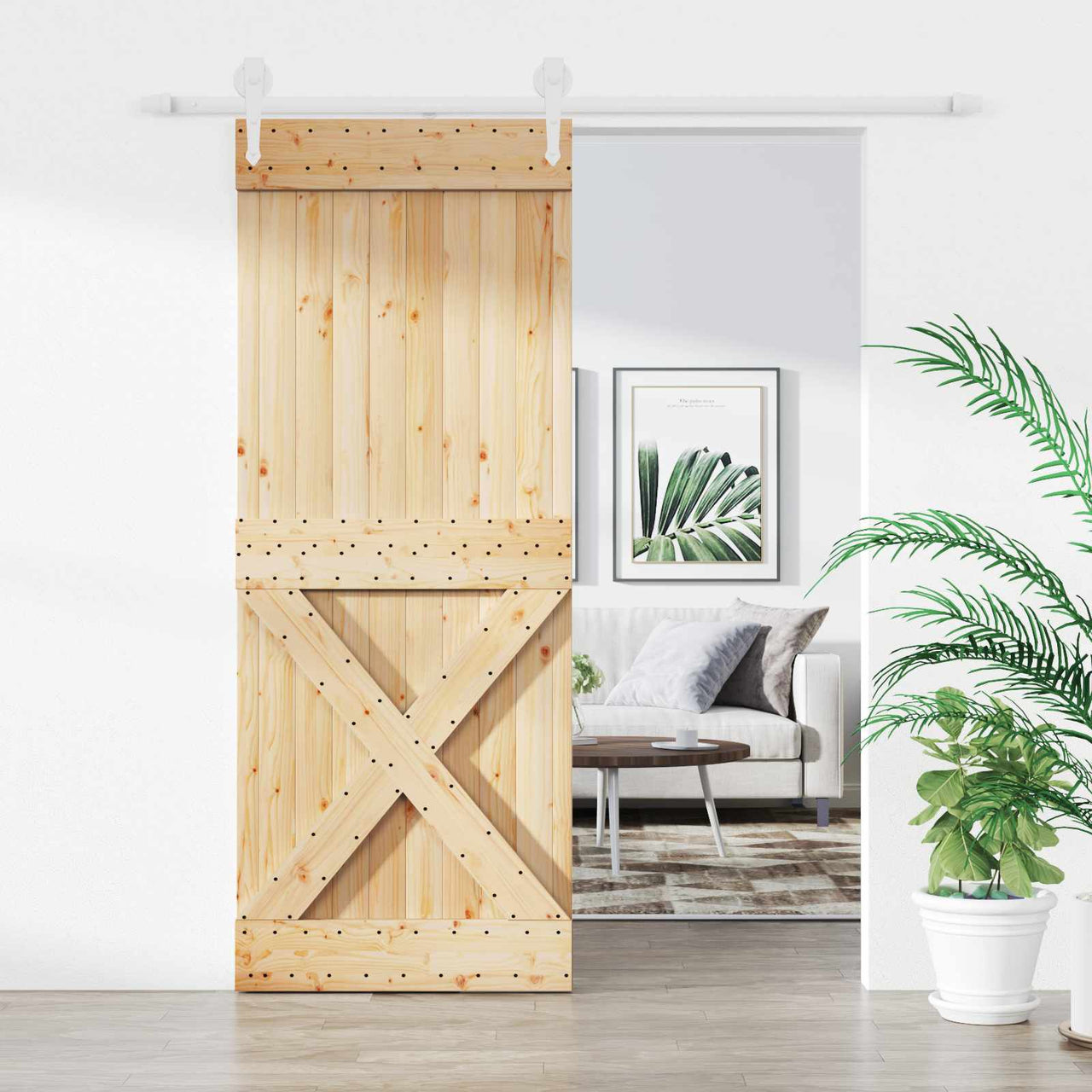 Porte coulissante naturelle et blanche 90 x 210 cm 