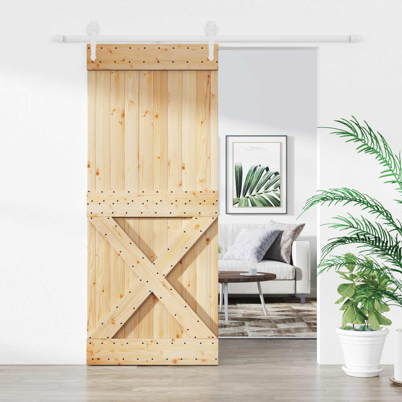Puerta Corredera Natural y Blanco 100 x 210 cm