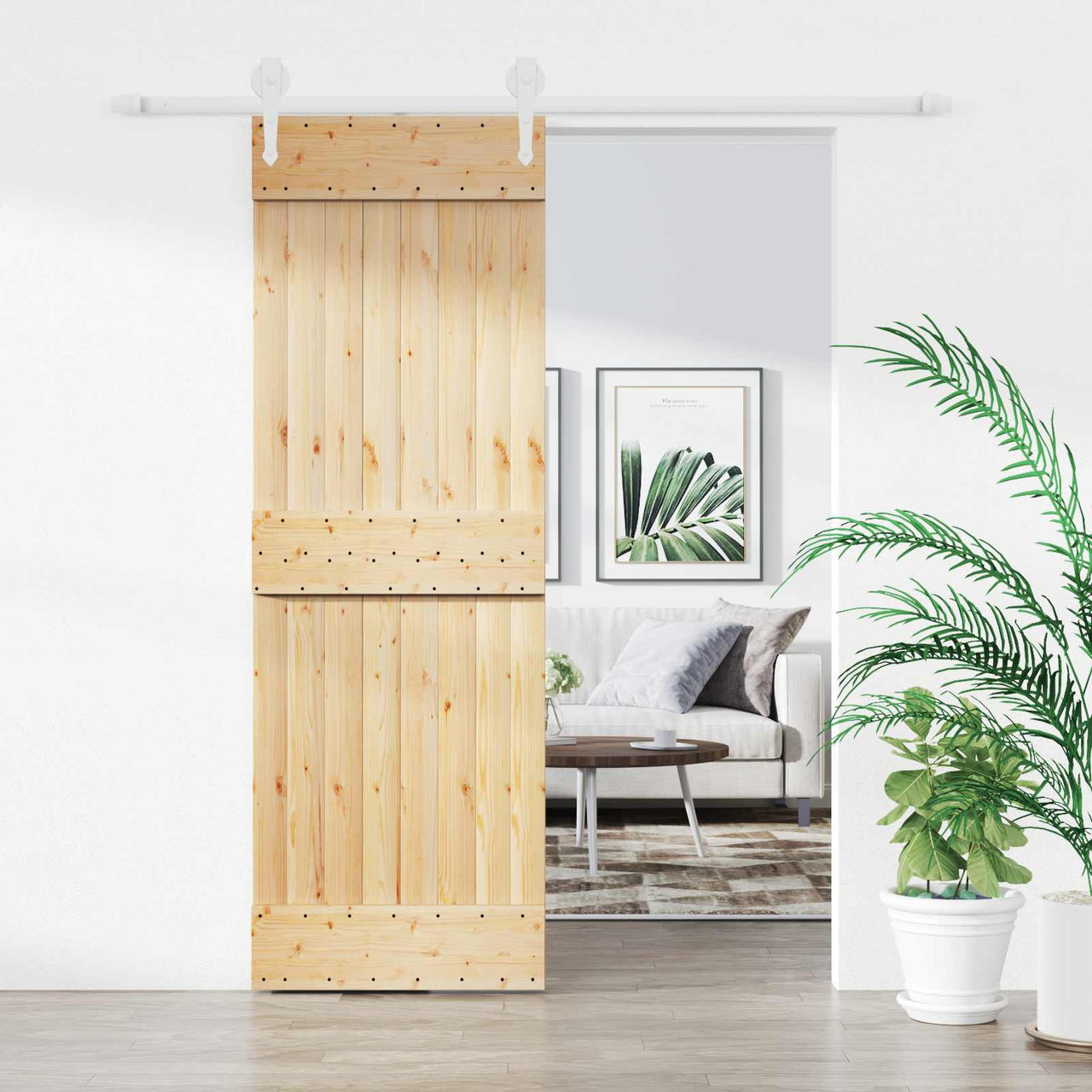 Porte coulissante naturelle et blanche 70 x 210 cm 