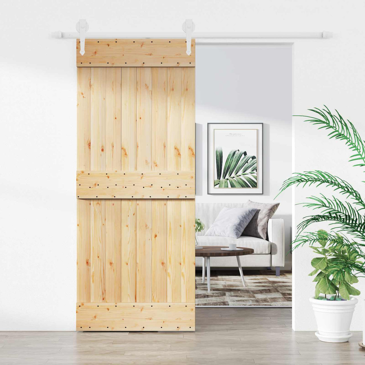 Porte coulissante naturelle et blanche 85 x 210 cm 