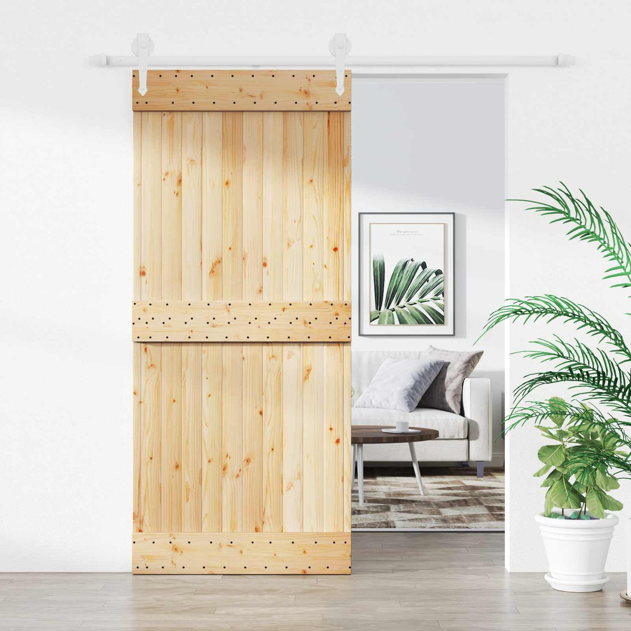 Porte coulissante naturelle et blanche 90 x 210 cm 