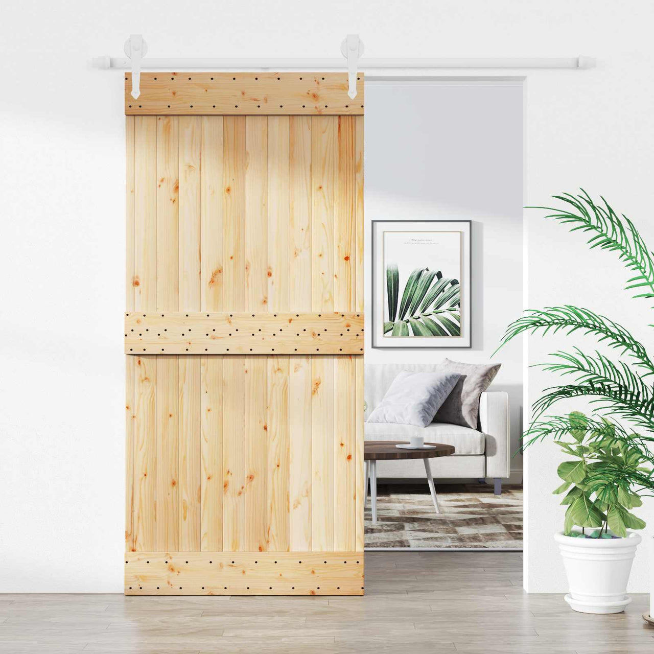 Porte coulissante naturelle et blanche 95 x 210 cm 