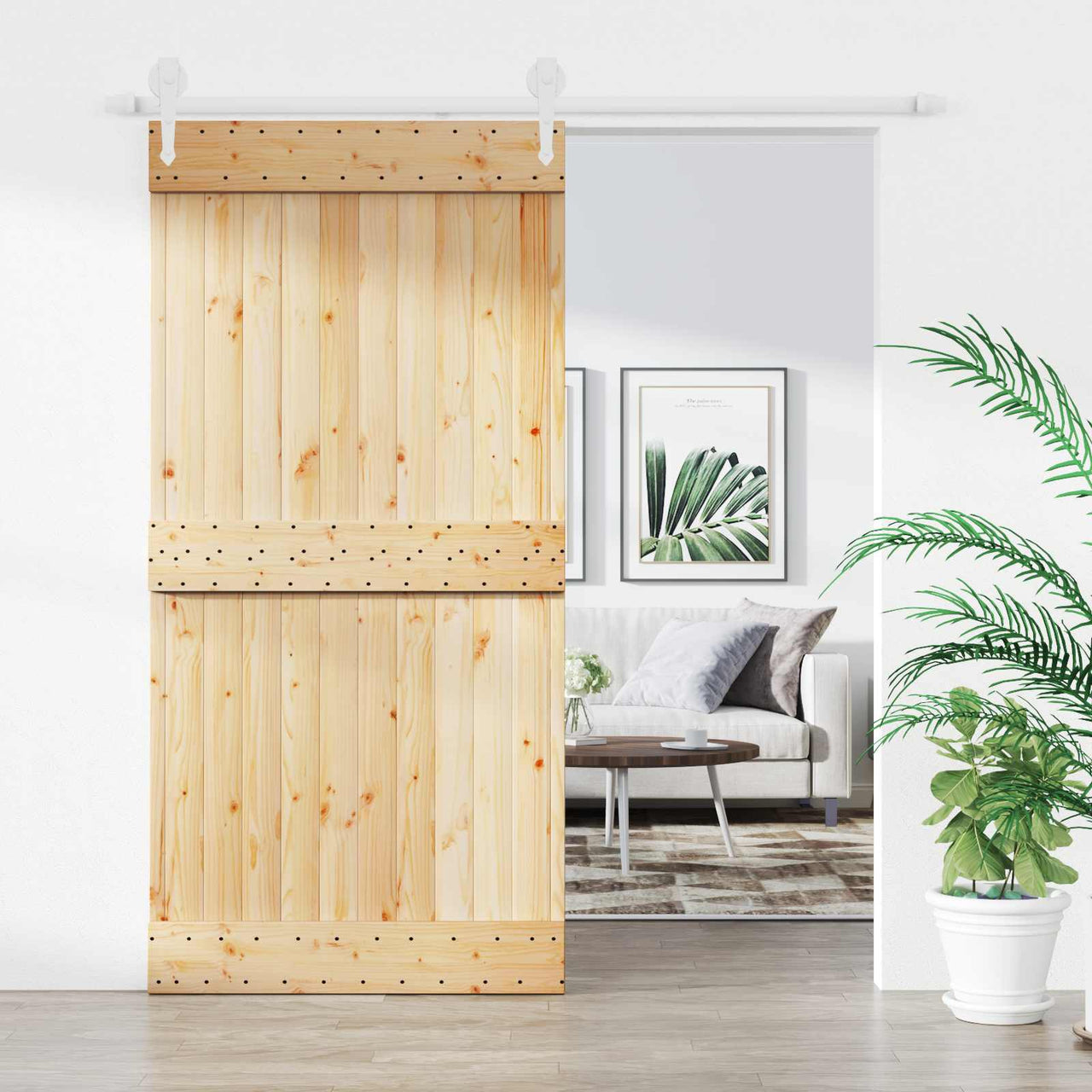 Porte coulissante naturelle et blanche 100 x 210 cm 