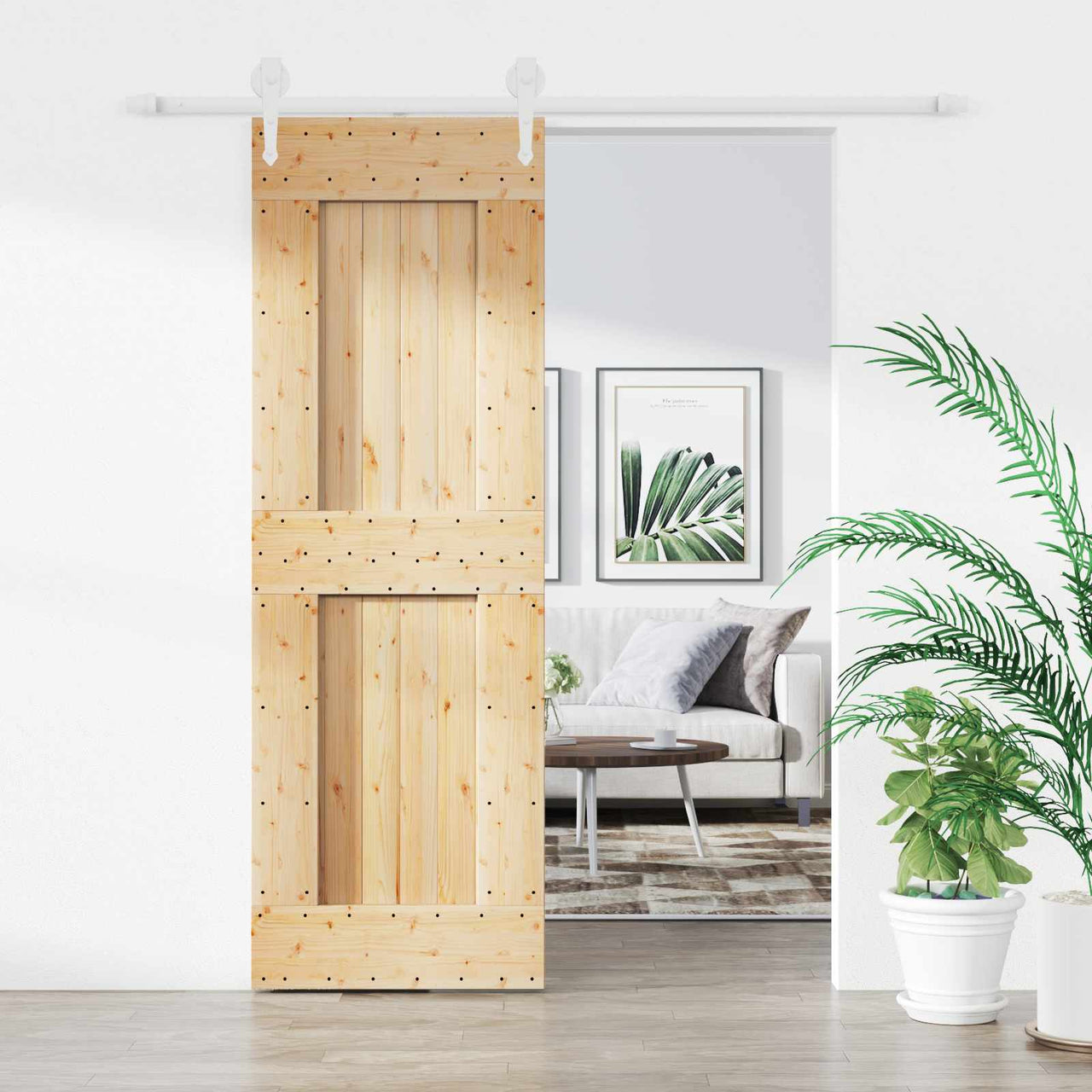 Porte coulissante naturel et blanc 70 x 210 cm 