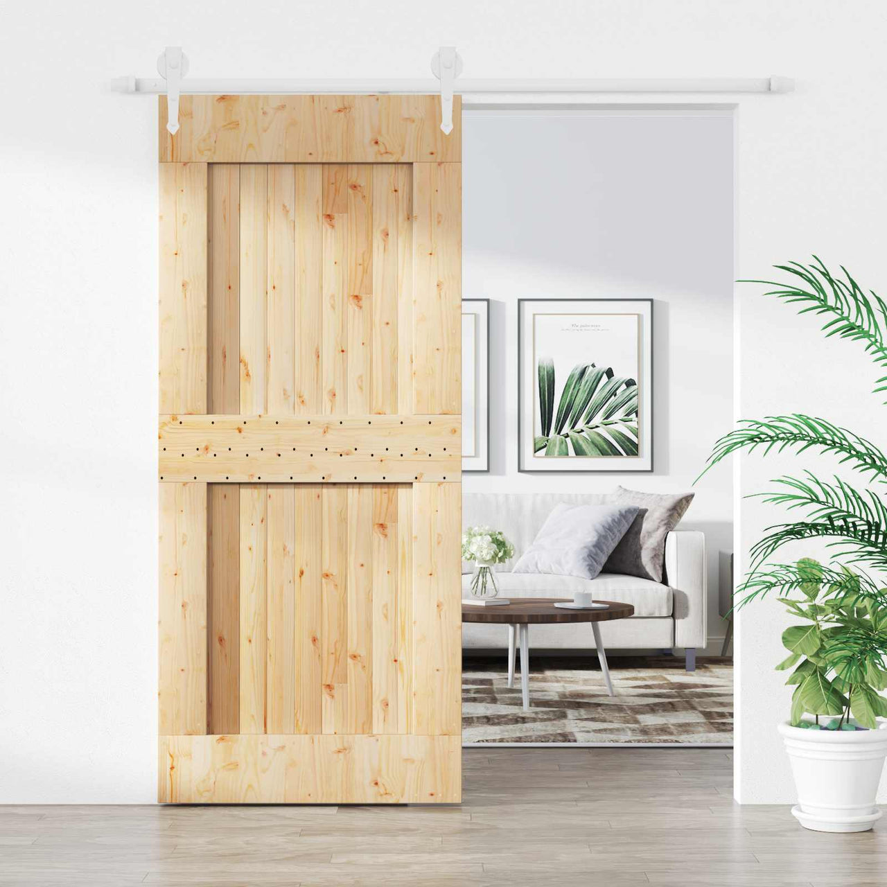 Porte coulissante naturelle et blanche 90 x 210 cm 
