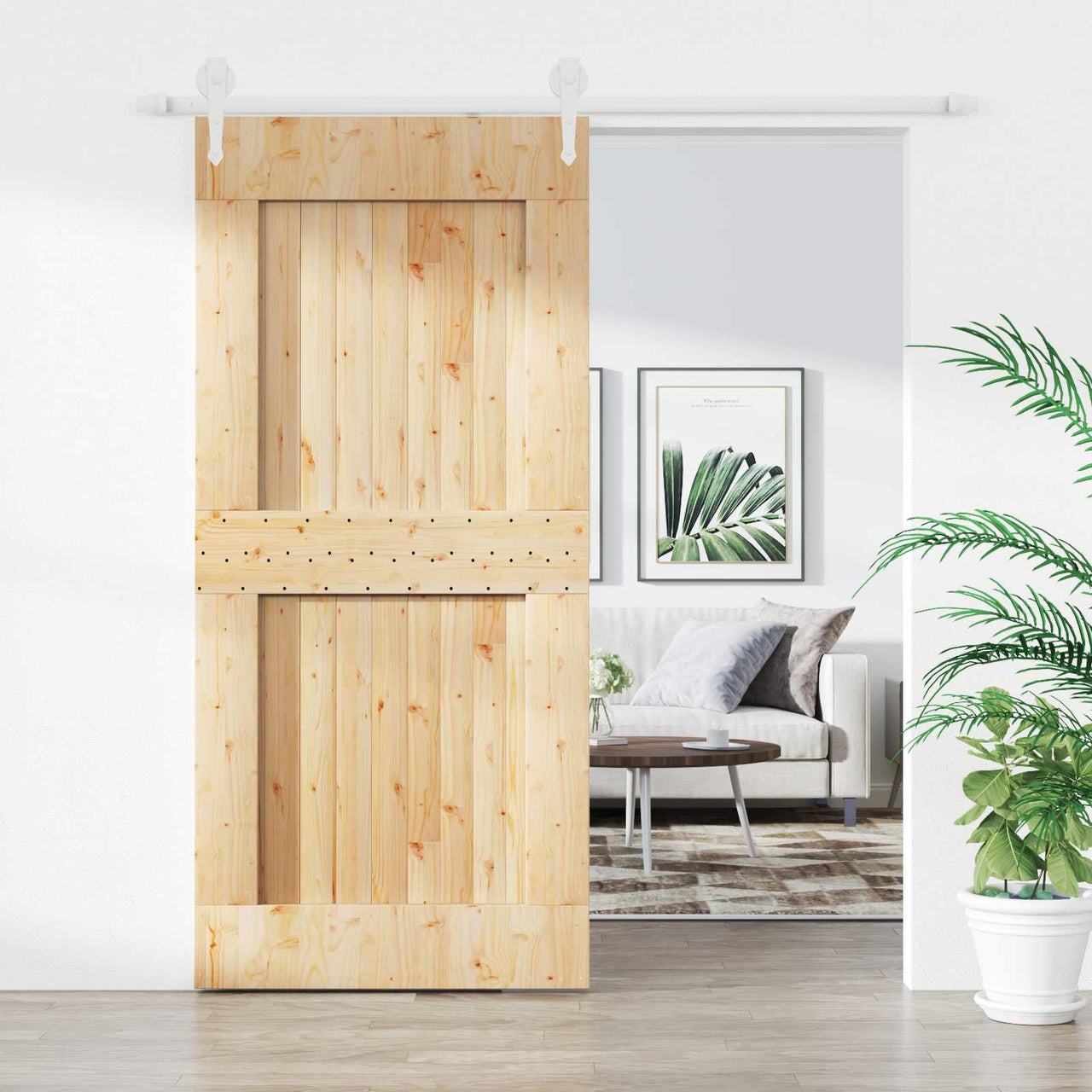 Porte coulissante naturelle et blanche 100 x 210 cm 