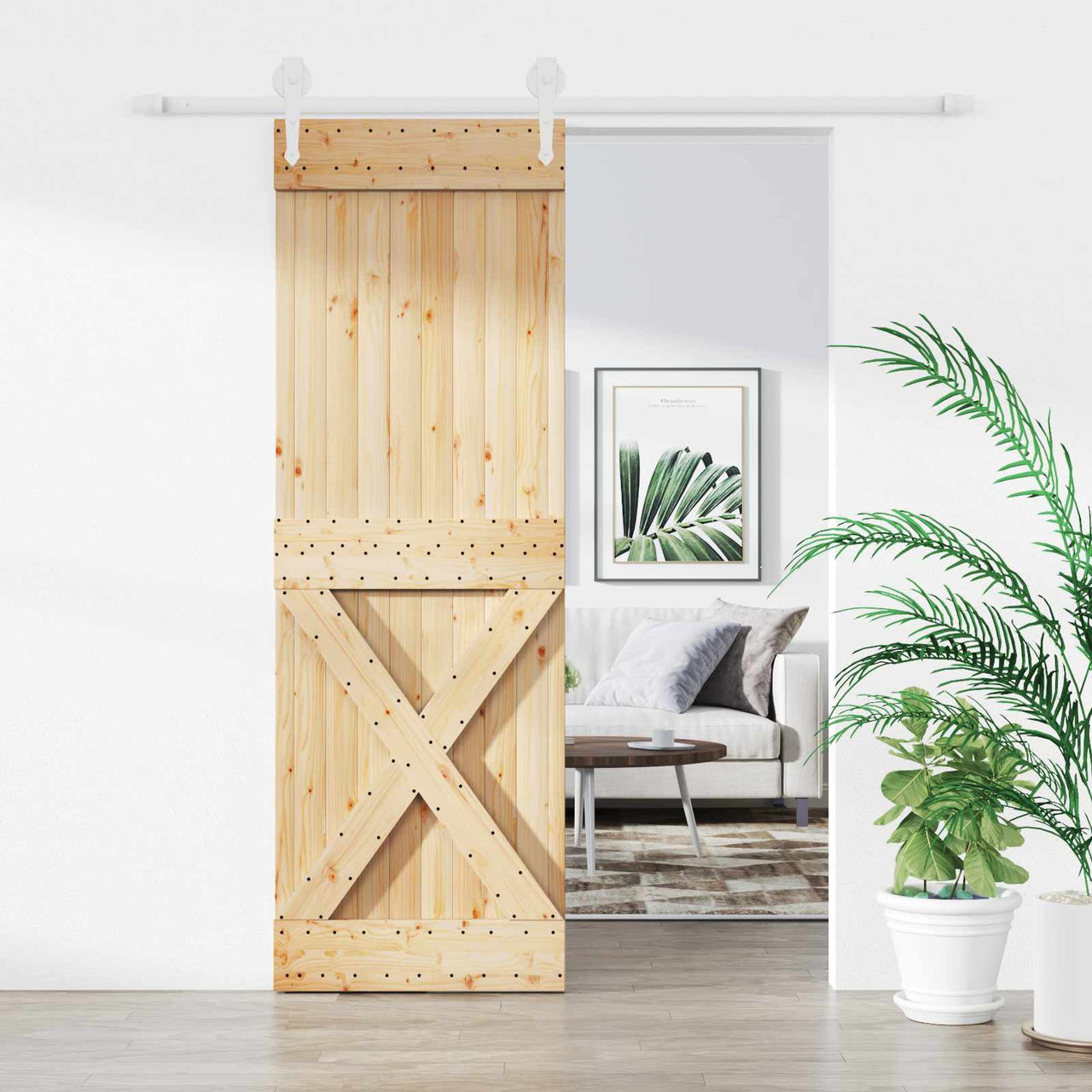 Porte coulissante naturelle et blanche 70 x 210 cm 