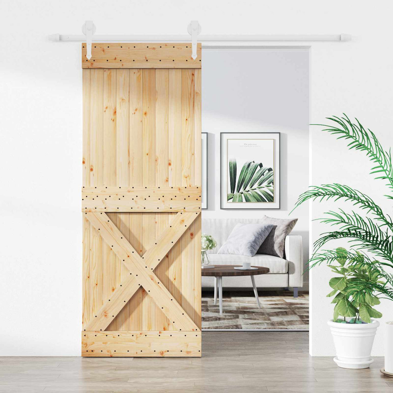 Porte coulissante naturelle et blanche 80 x 210 cm 